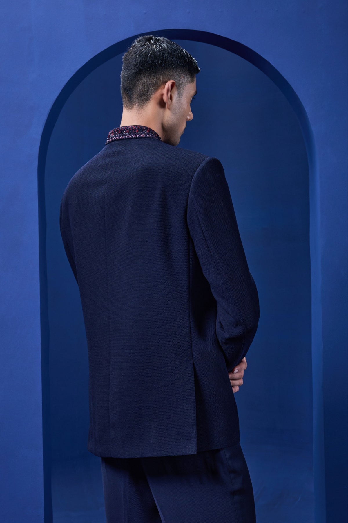 Navy Blue Embroidered Bandhgala Set