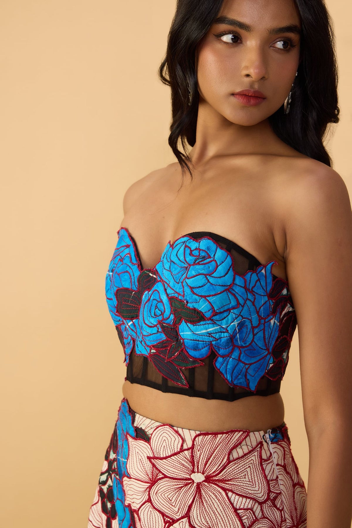 Blue Rose Scallop Dupatta