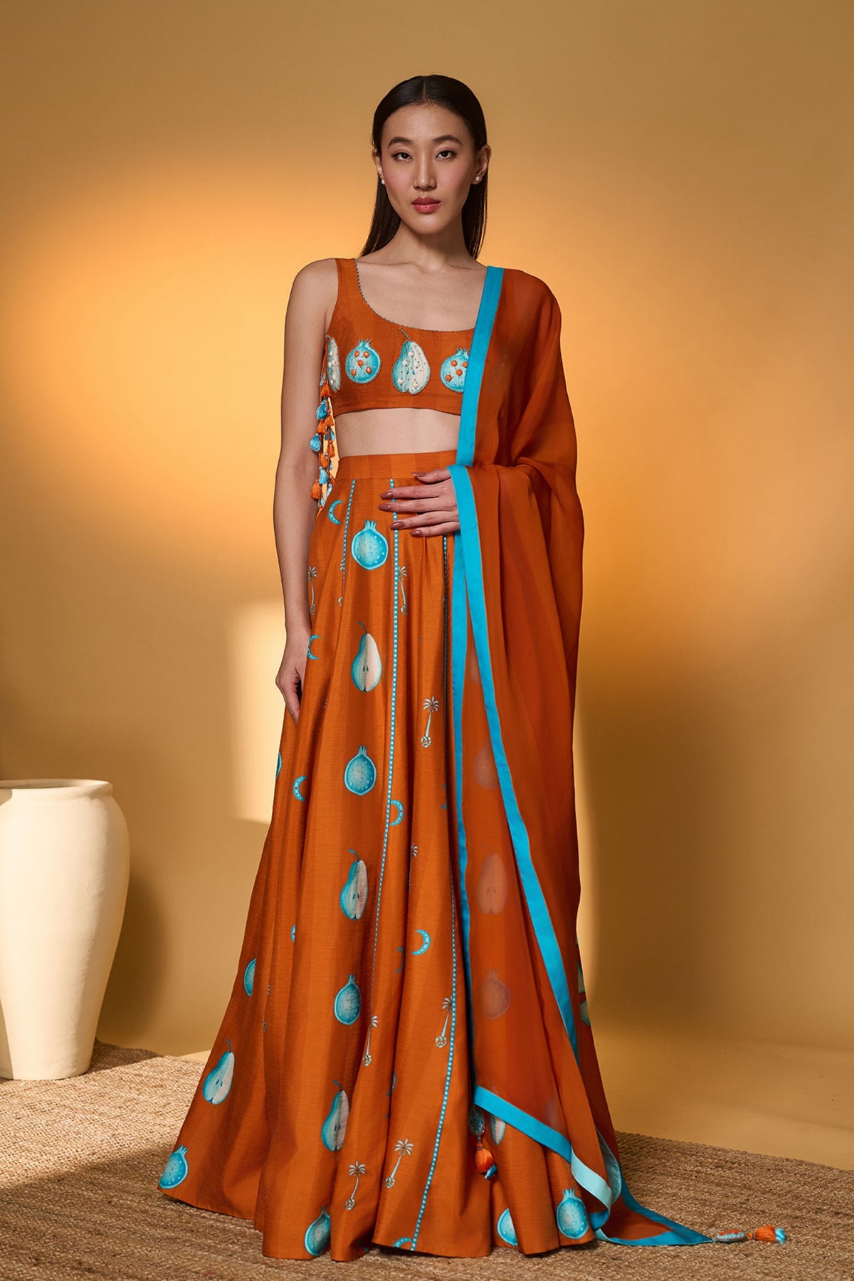 Saffron Sky Striped Lehenga Set