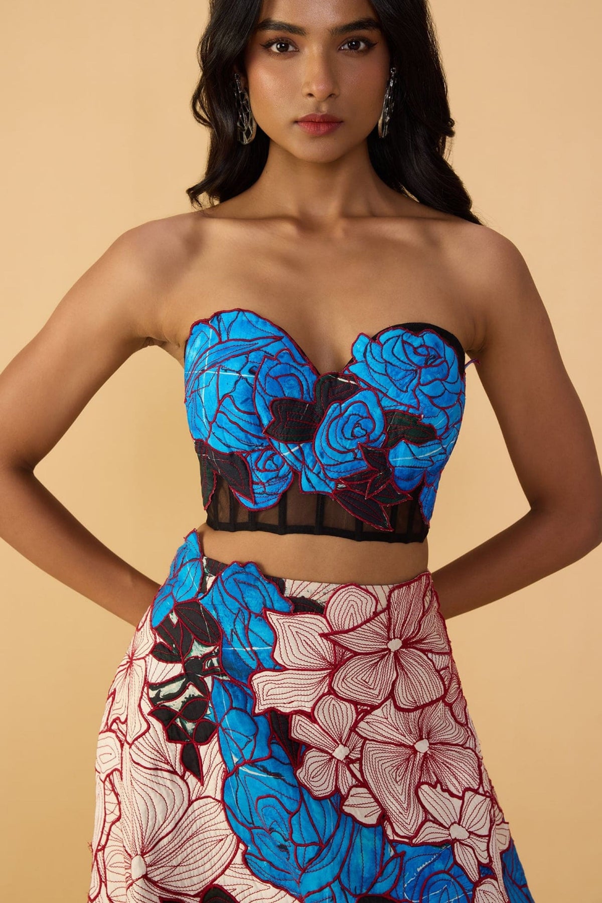 Blue Rose Scallop Dupatta