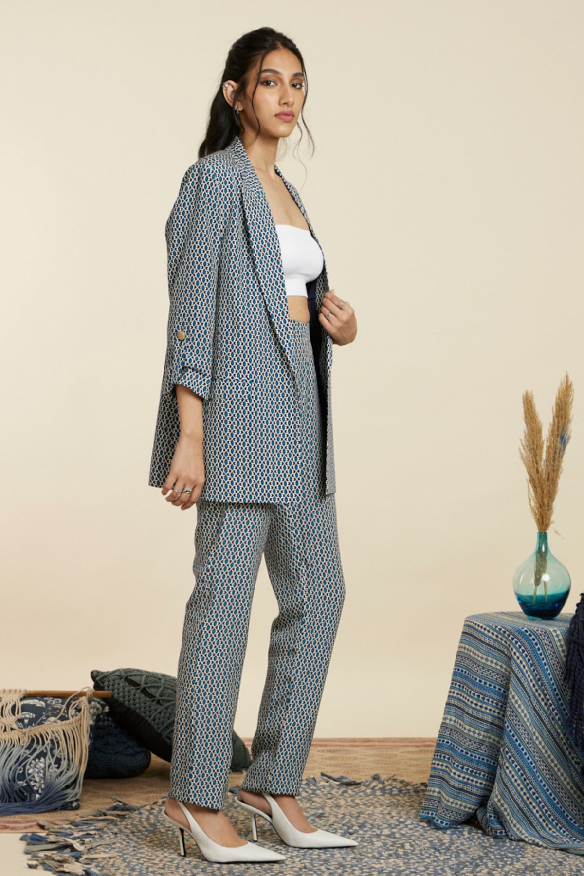 Blue Boho Stripe Blazer Set