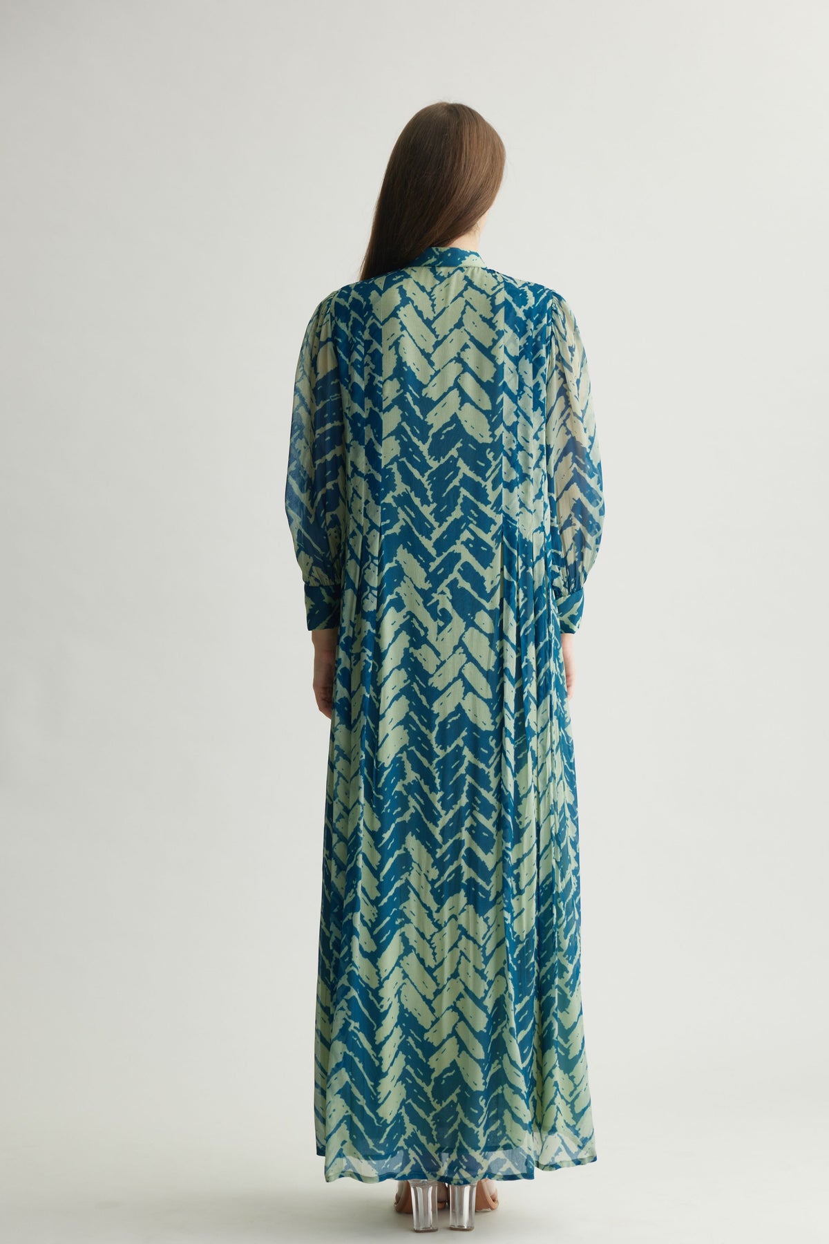 Blue Chevron Long Dress
