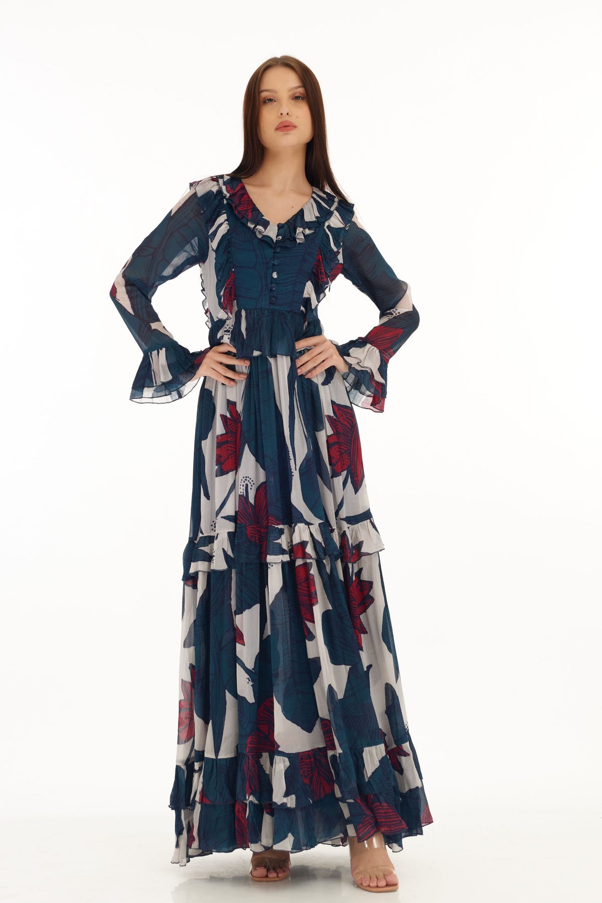 Blue and White Long Dress