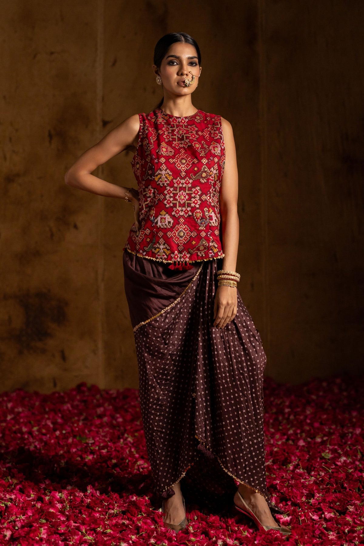 Red Patola Bandhani Skirt Set