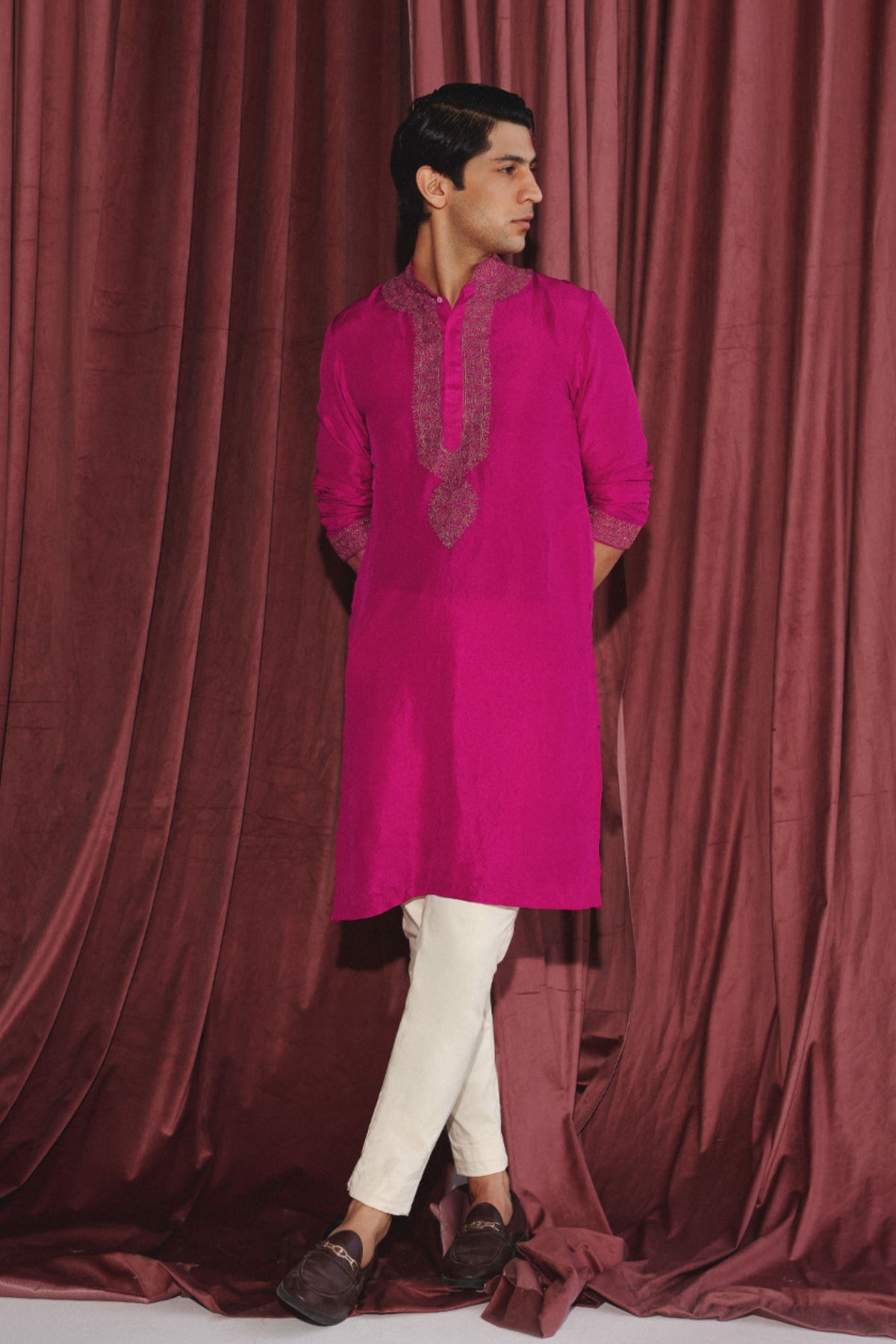 Fuschia Marodi Work Kurta Set