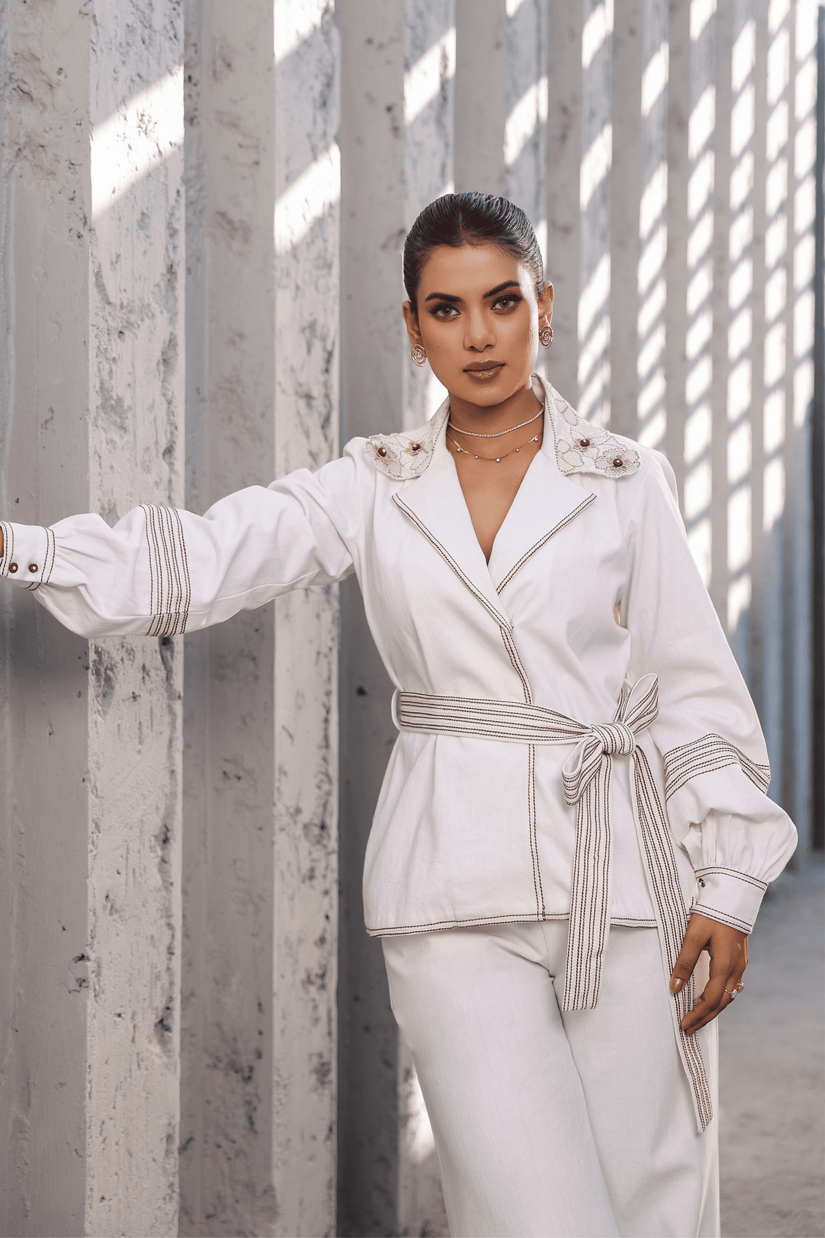 Azure Jacket Style Co-ord Set in White