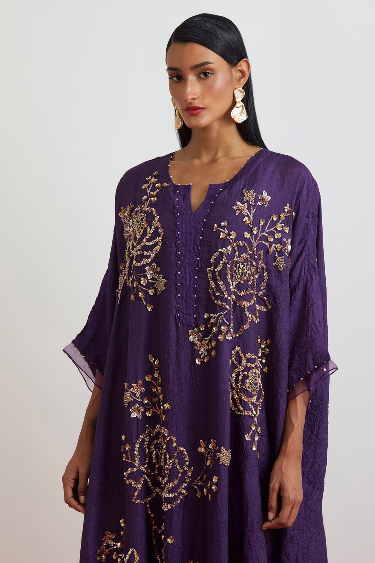 Violet Rose Embroidered Kaftan Set