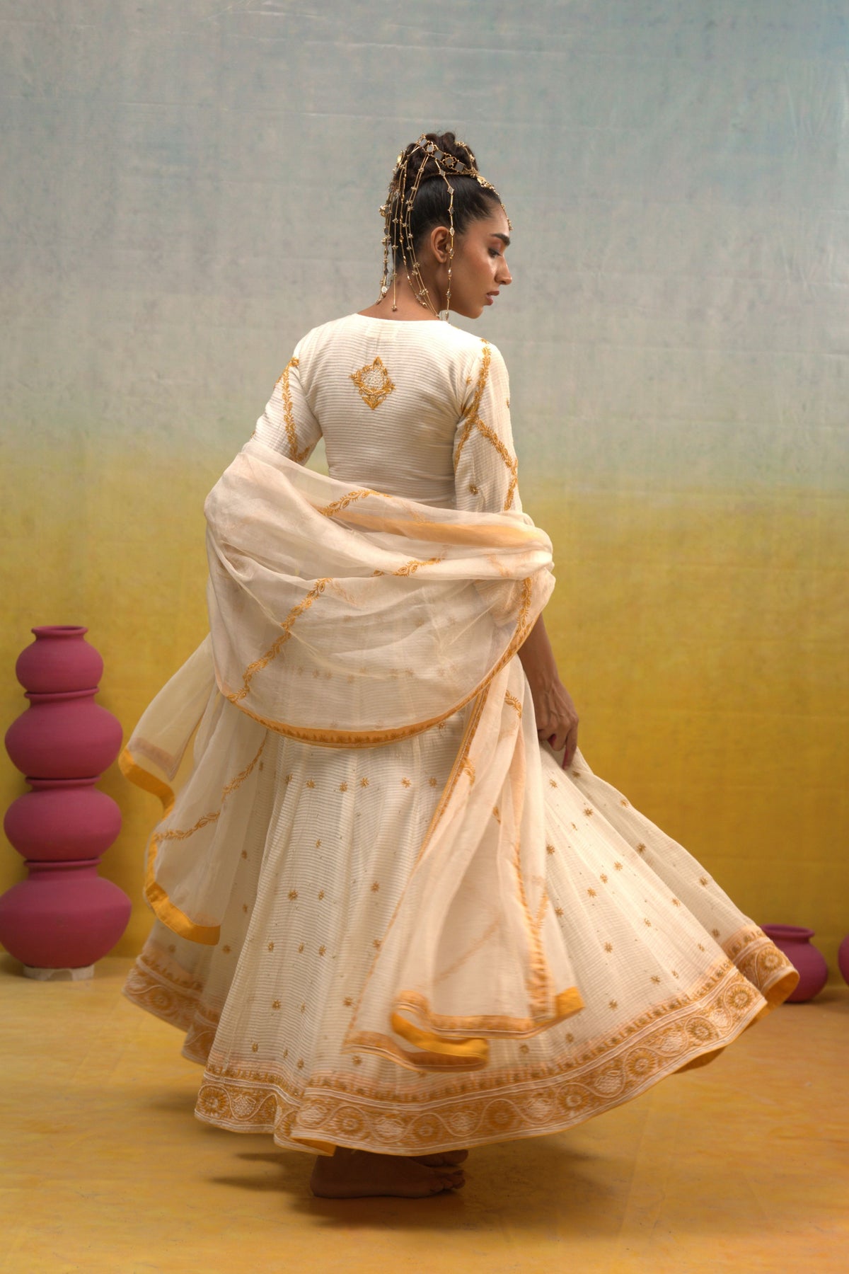 Ivory Chanderi Lehenga Set