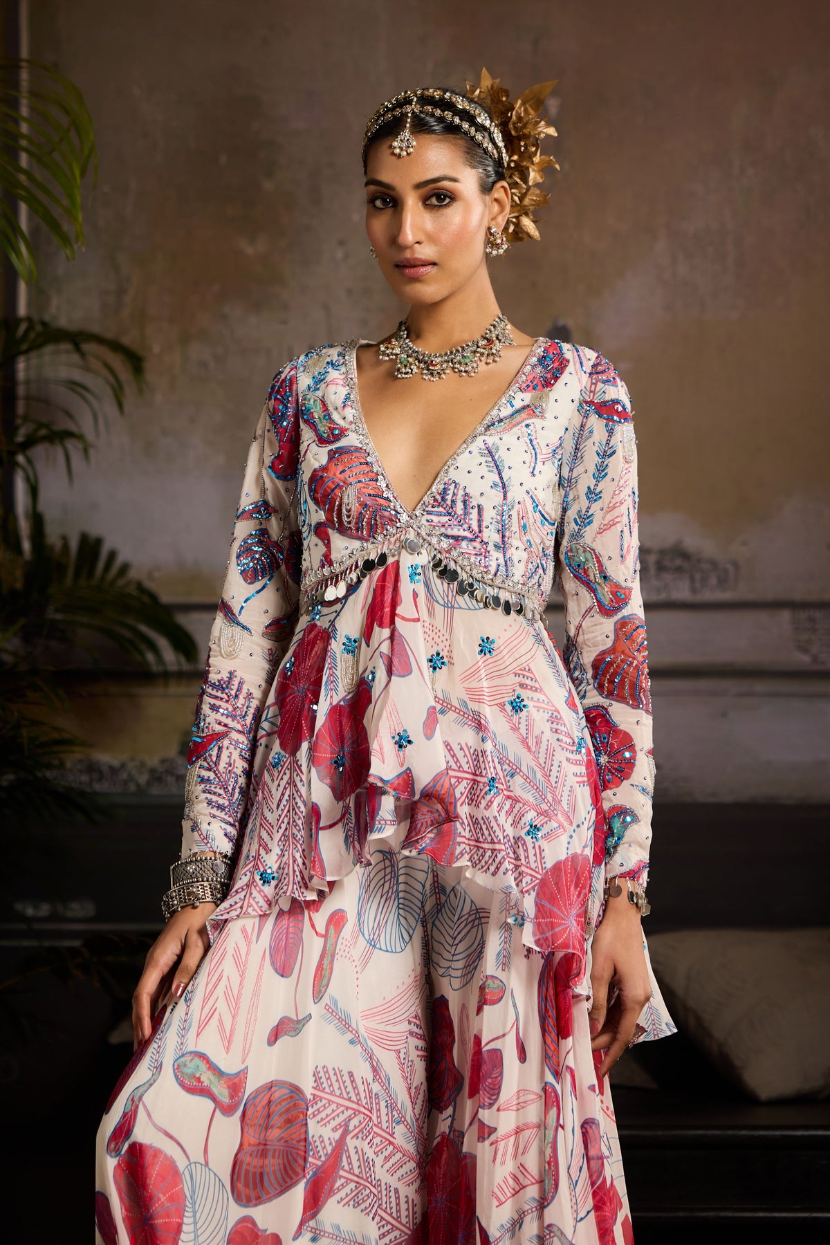 White and Pink Sharara Set