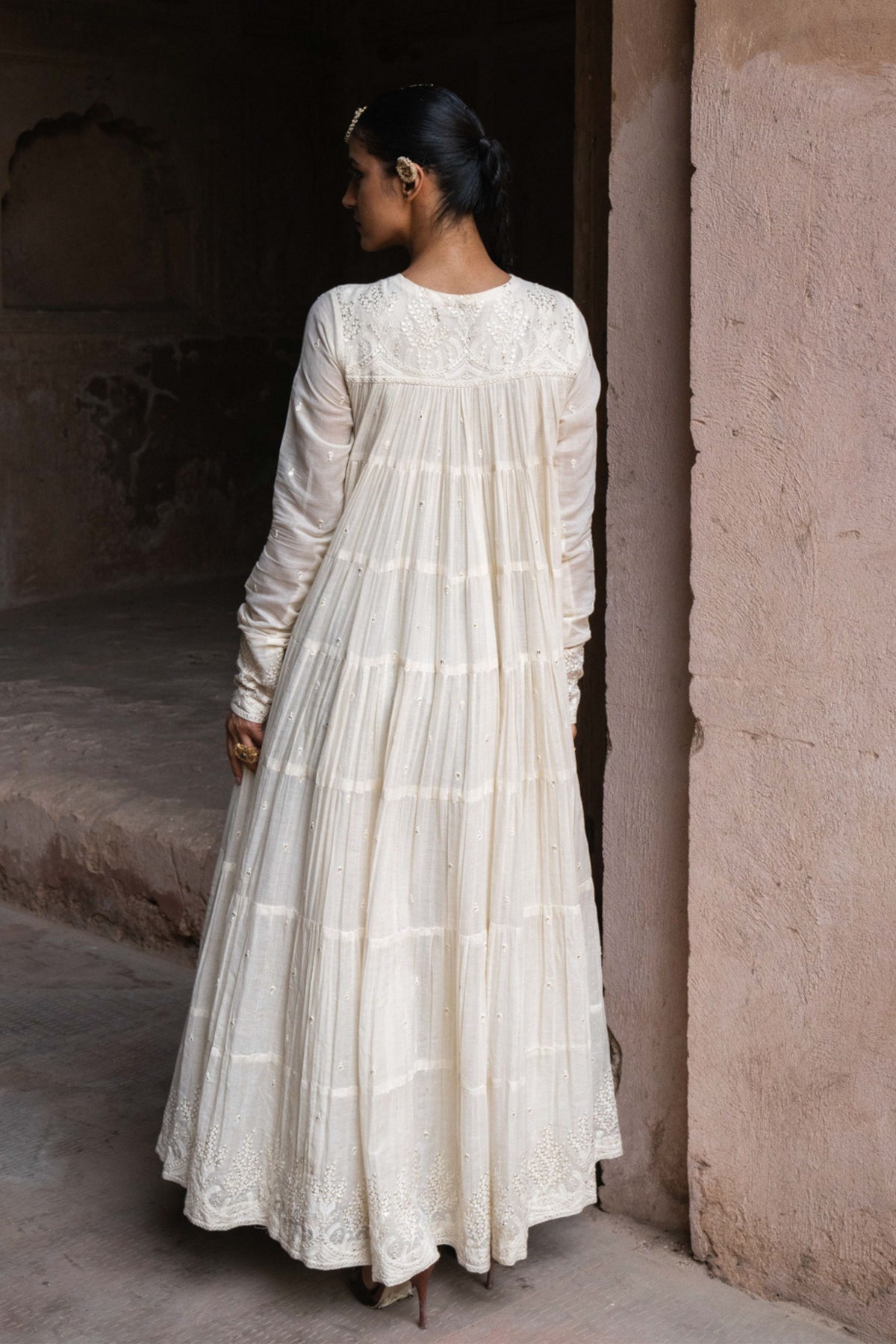 Off White 8 Layer Forest Anarkali Set