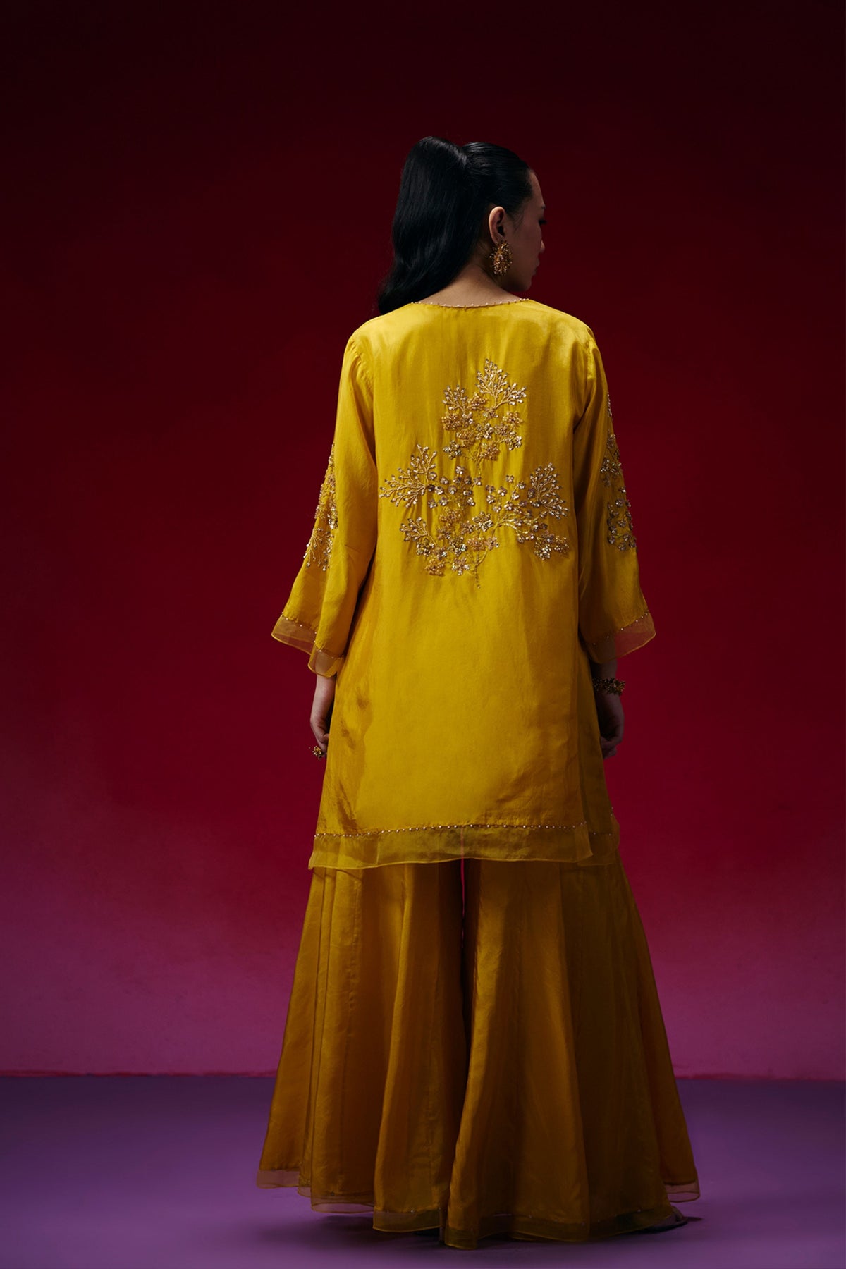 Beaded Amber Floral Sharara Set