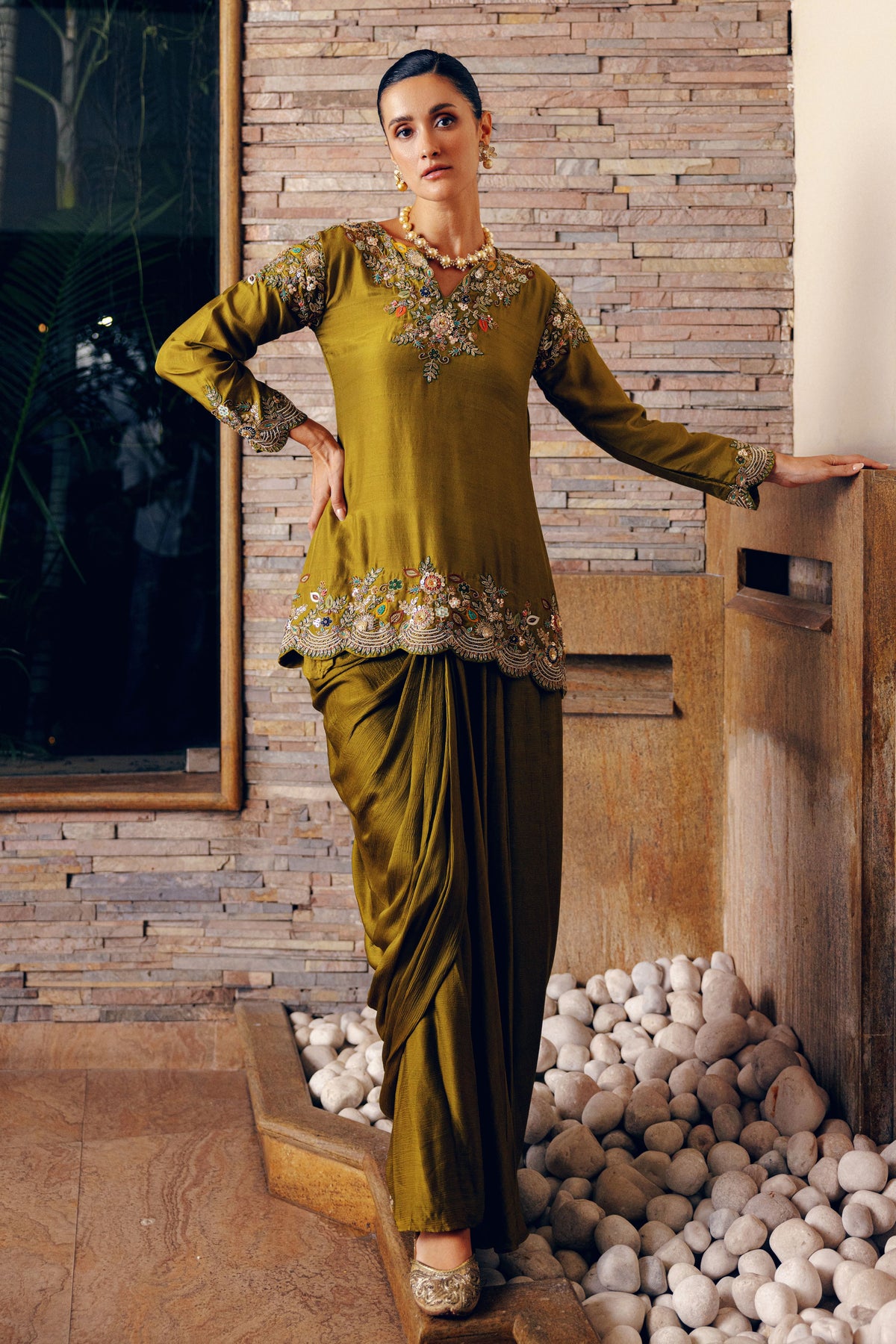 Olive Drape Skirt Set