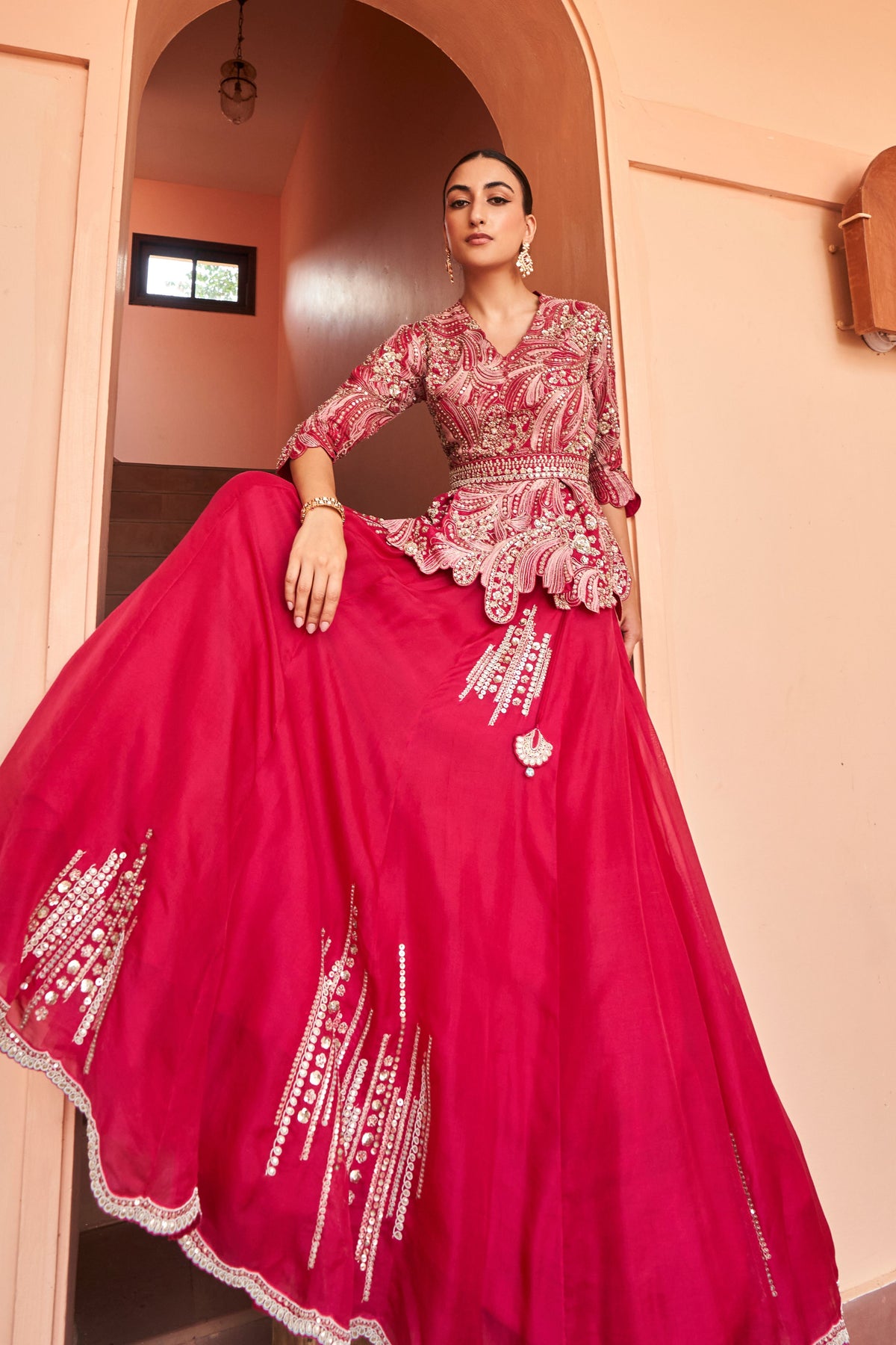 Cut Ruby Motif Top And Skirt
