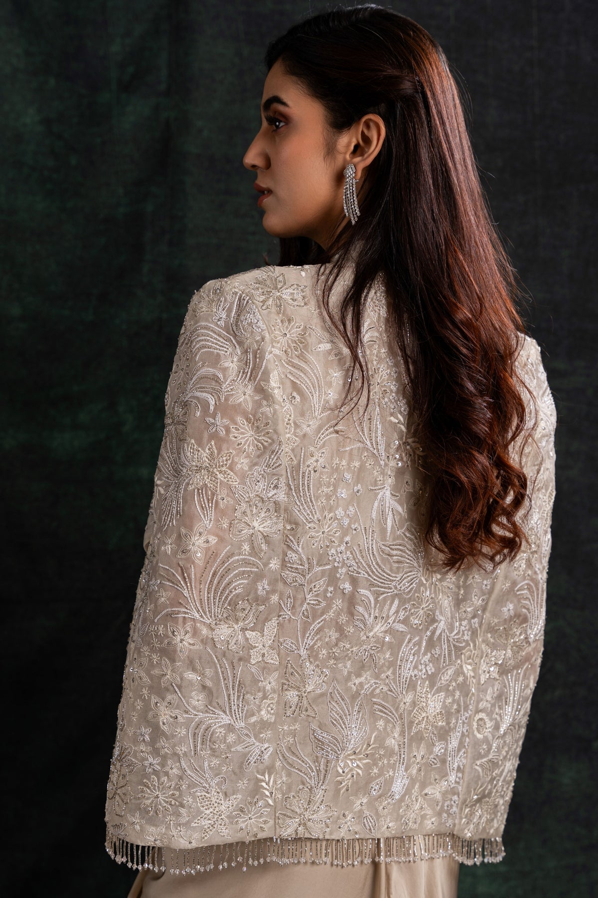 Beige Cape Set With Skirt