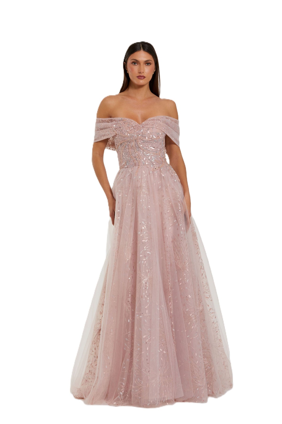 Pink Tulle Off the Shoulder Ball Gown