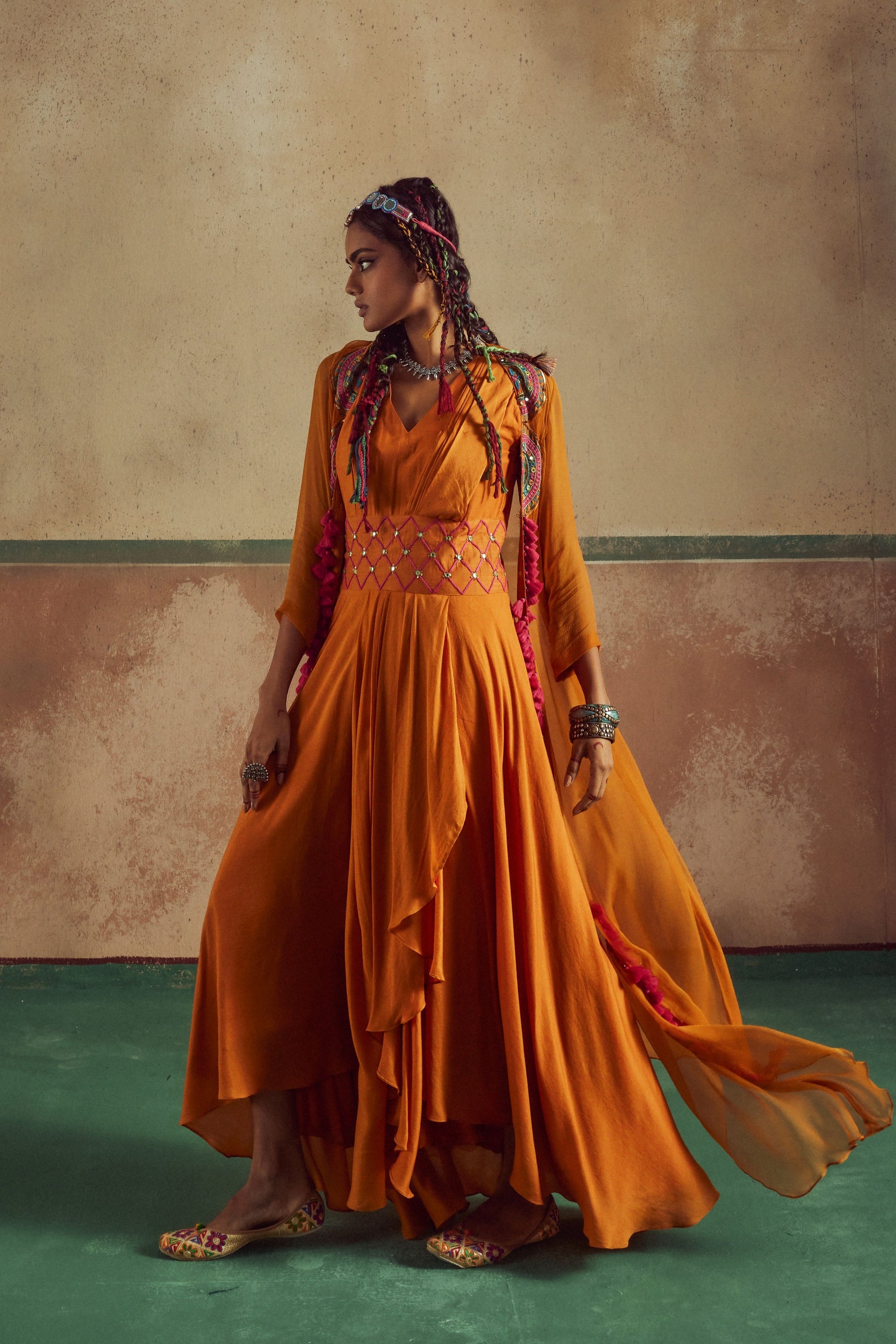 Orange drape dress rang with cape - Zariya | Mrs. G s / Orange / women Orange drape dress rang with cape - Zariya | Mrs. G s / Orange / women