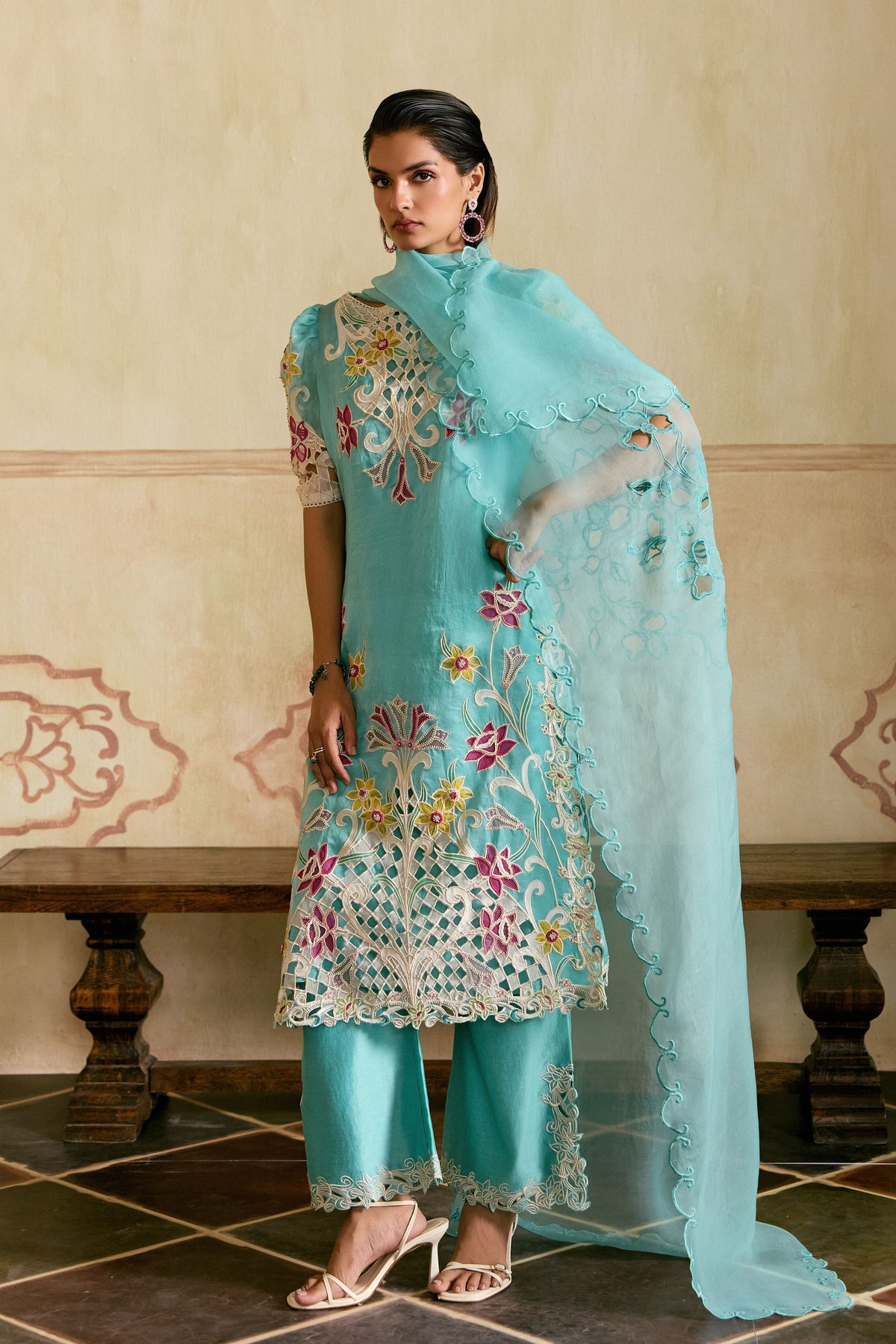 Aqua Applique Kurta Set