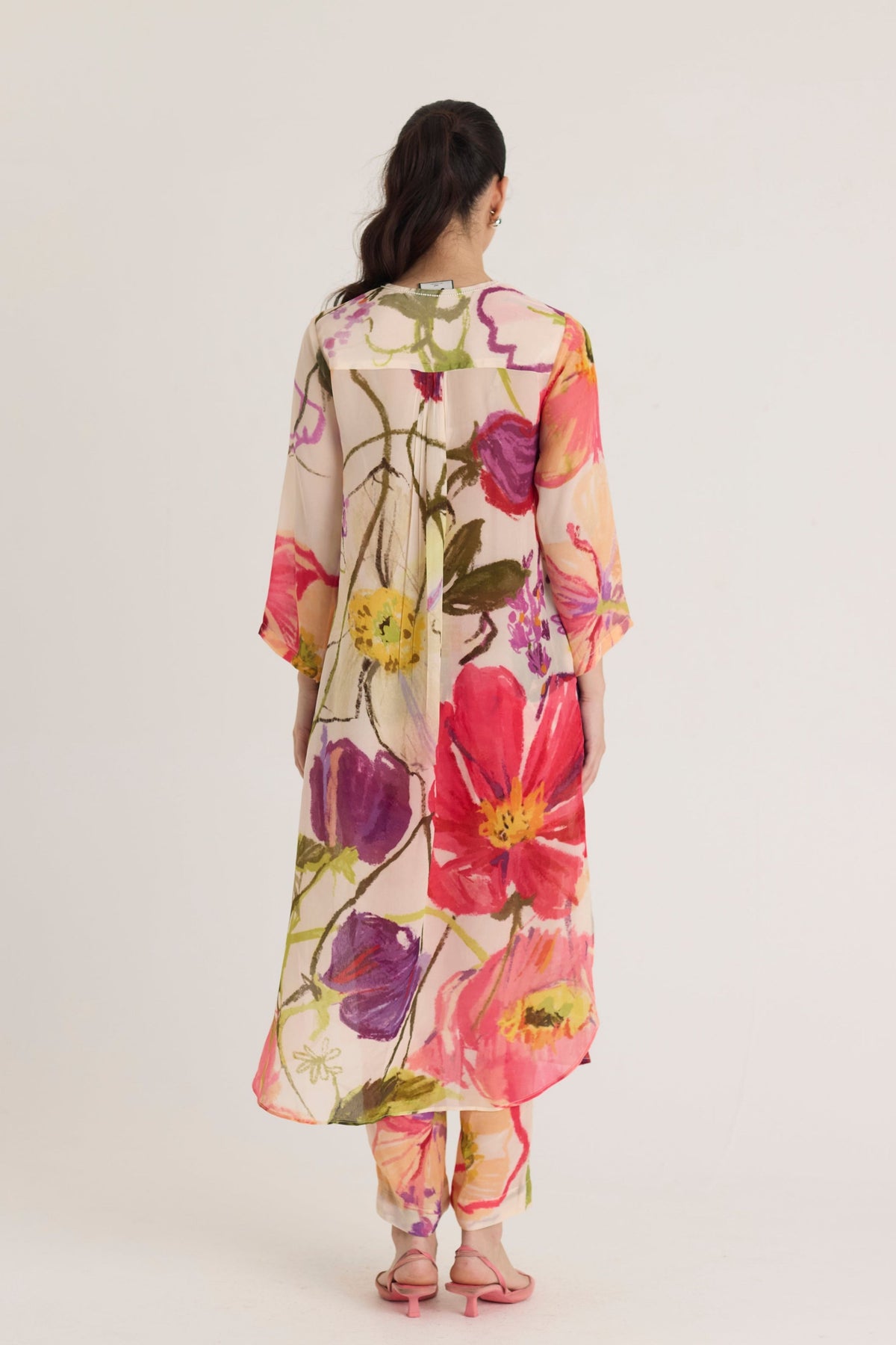 Dolly White Crepe Long Kurta Set