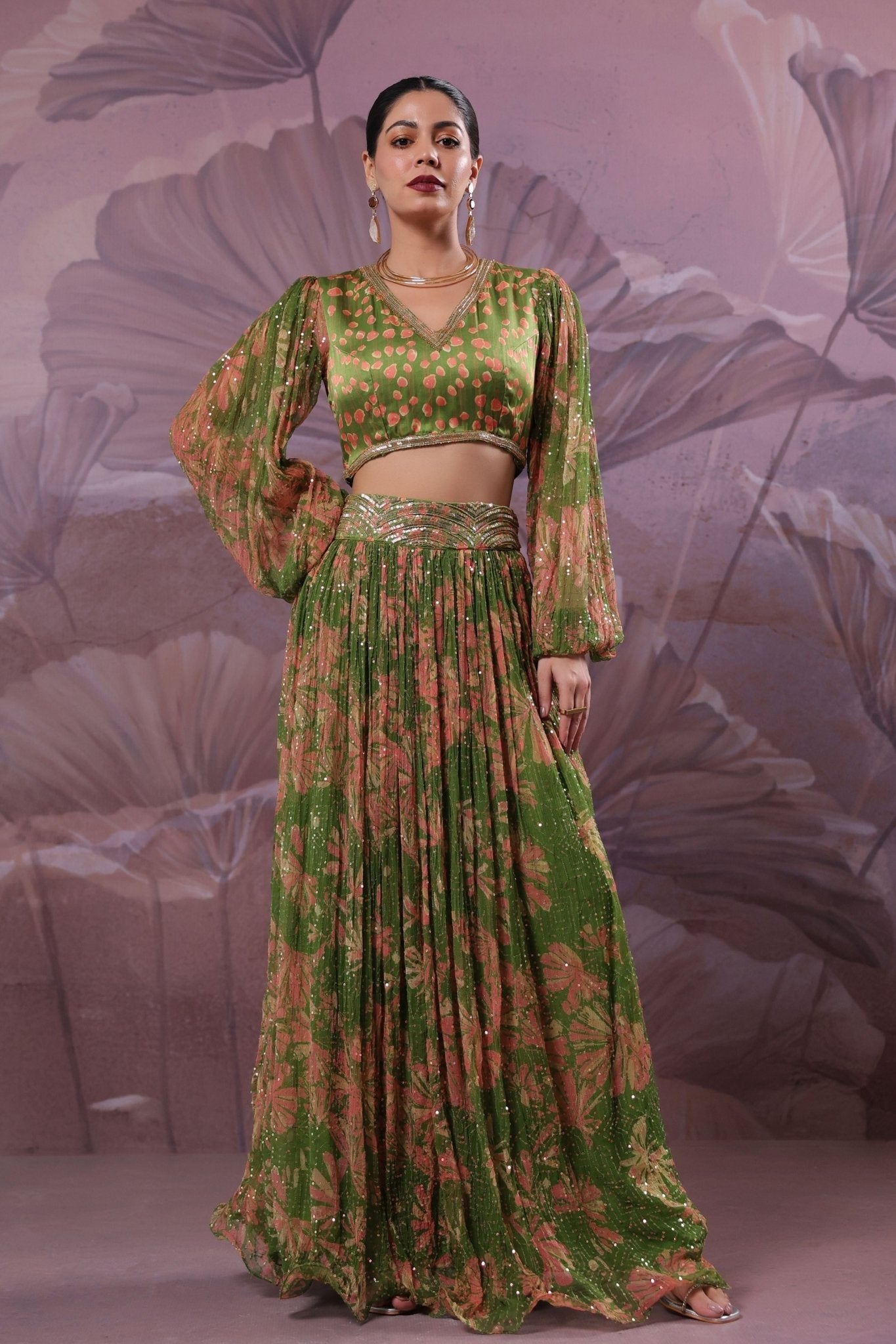 Avocado Phool Bazar Skirt Set - Pallavi Jaipur - Elahe