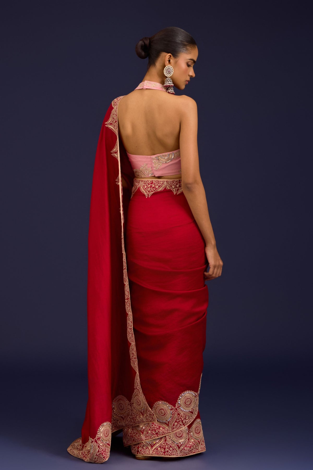 Red Embroidered Saree Set