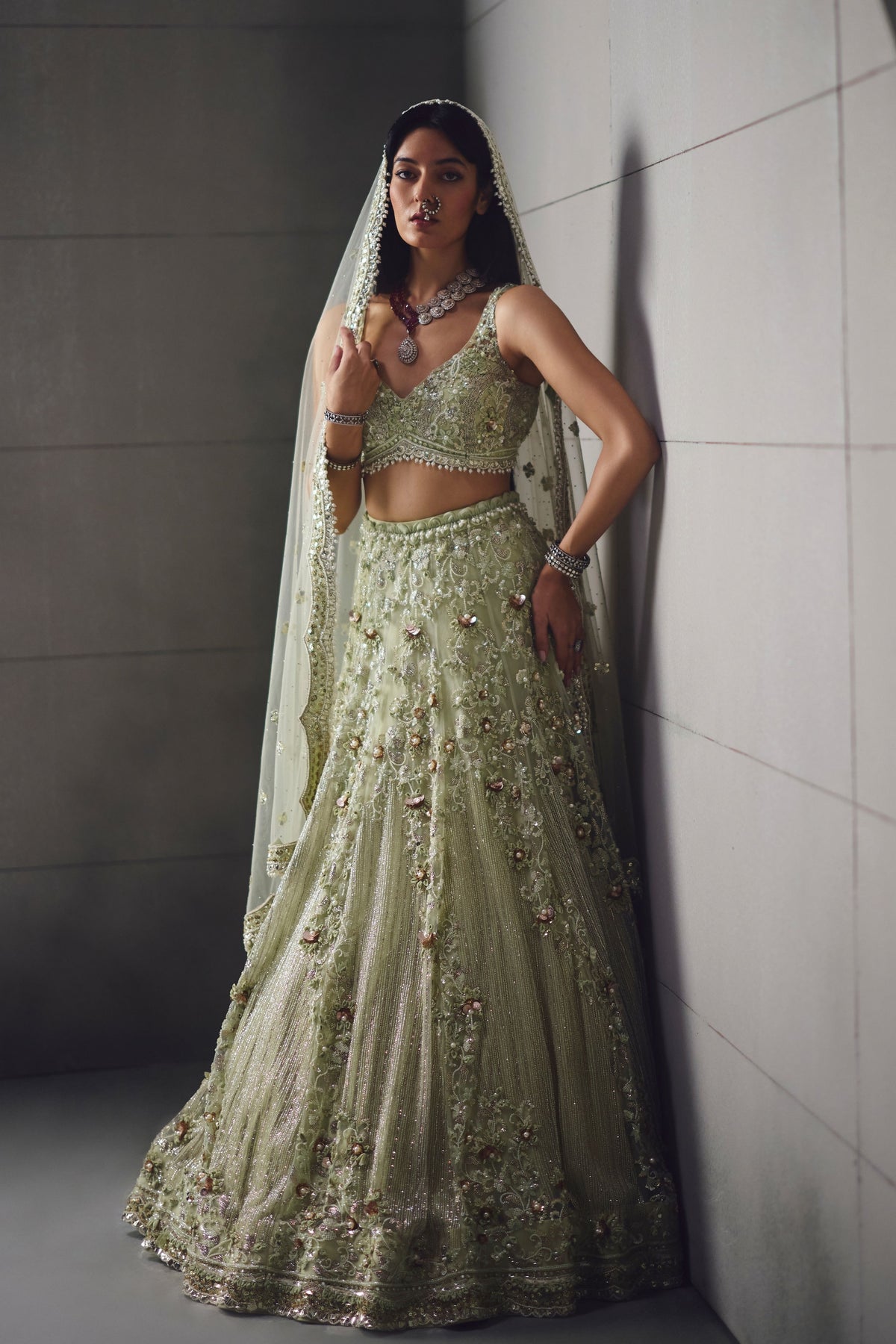 Sage Green Embellished Lehenga Set