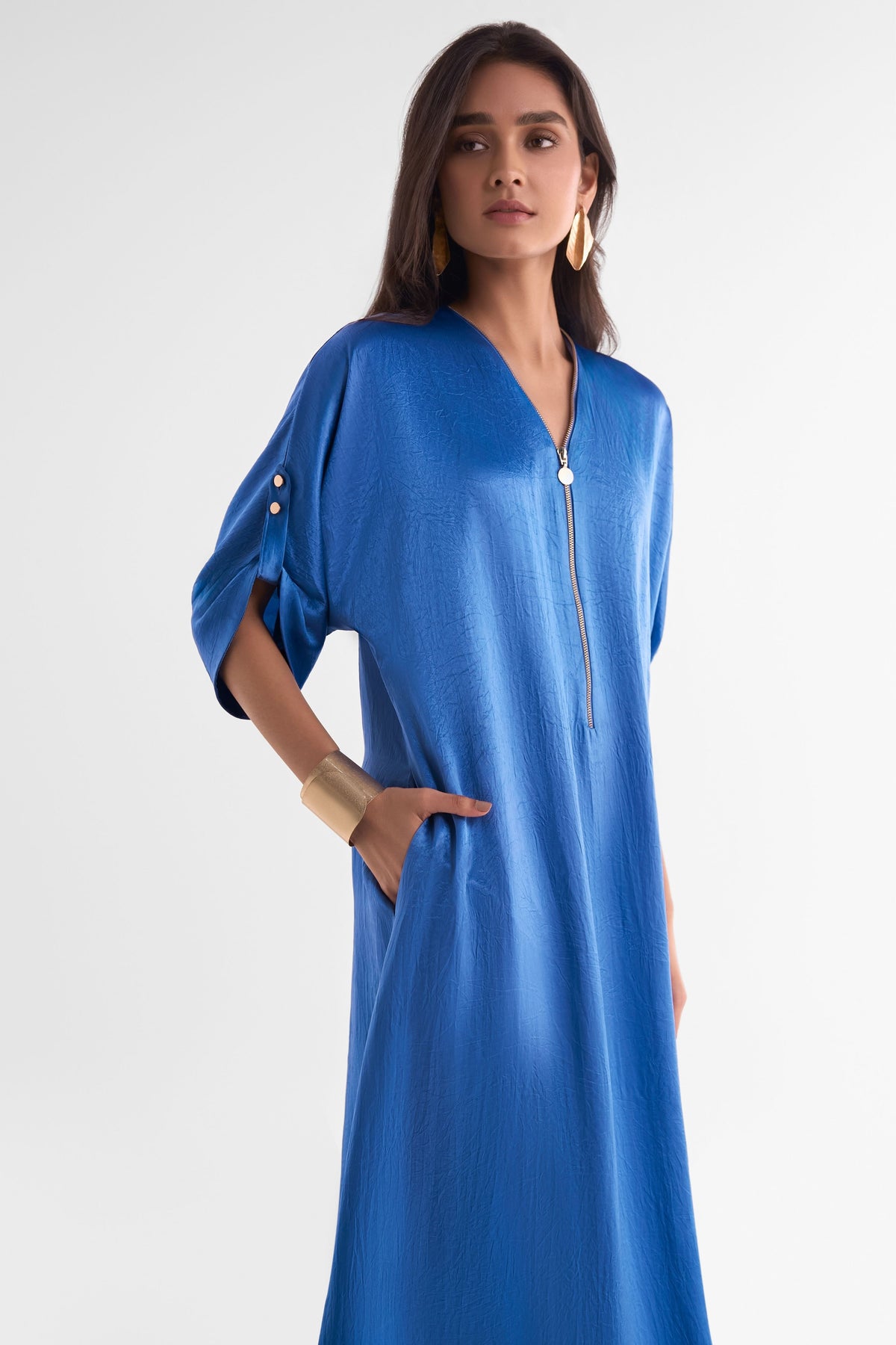 Zip Neck Satin Dress