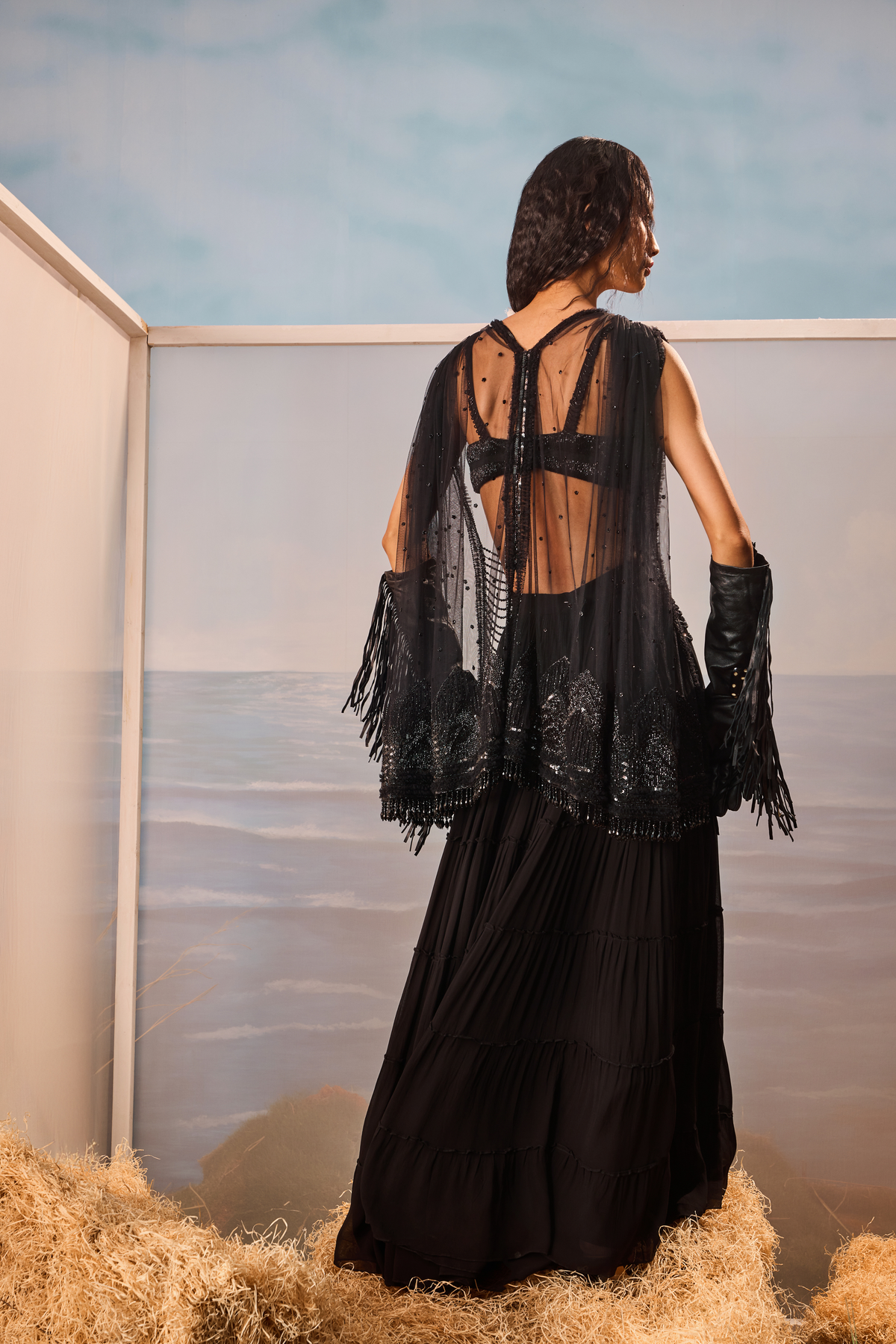 Black Tiered Sharara Set