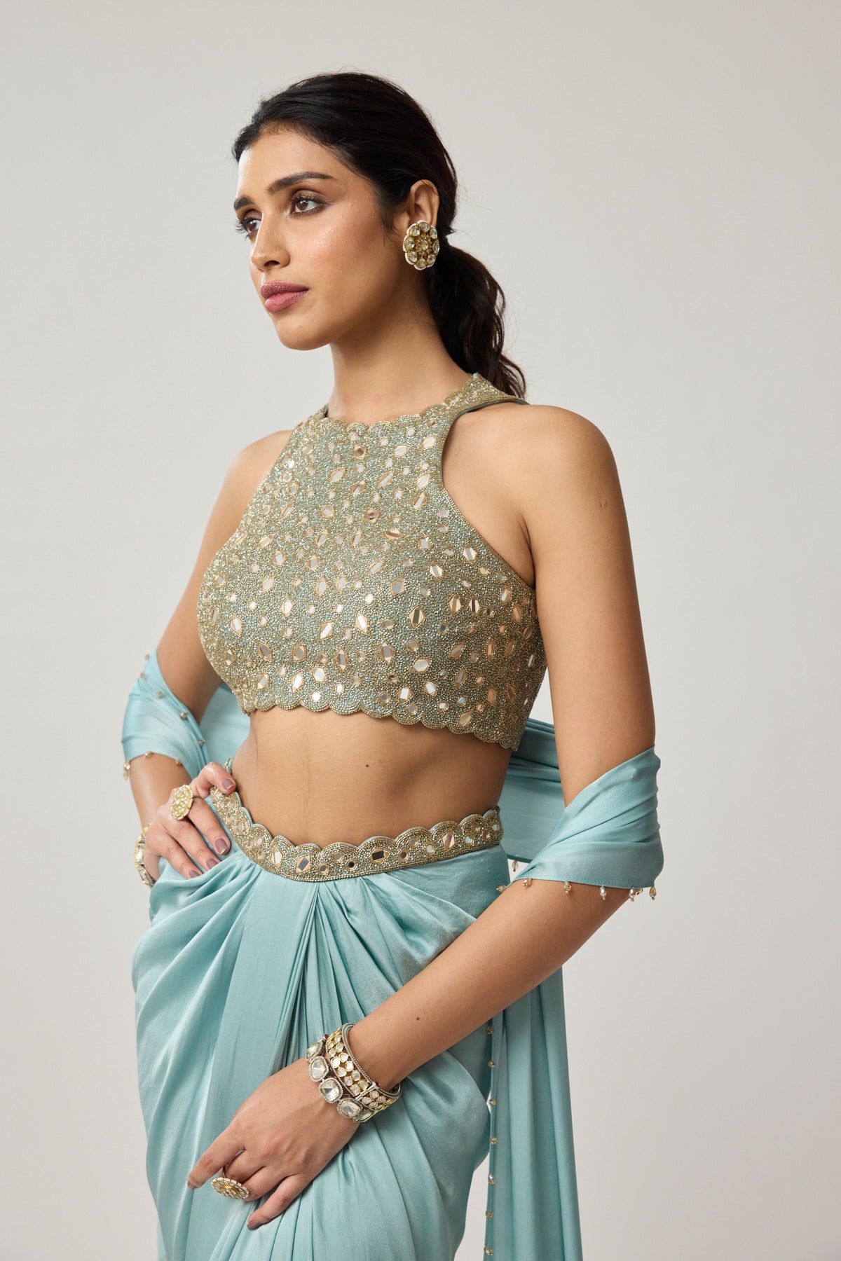 Powder Blue Draped Skirt Set