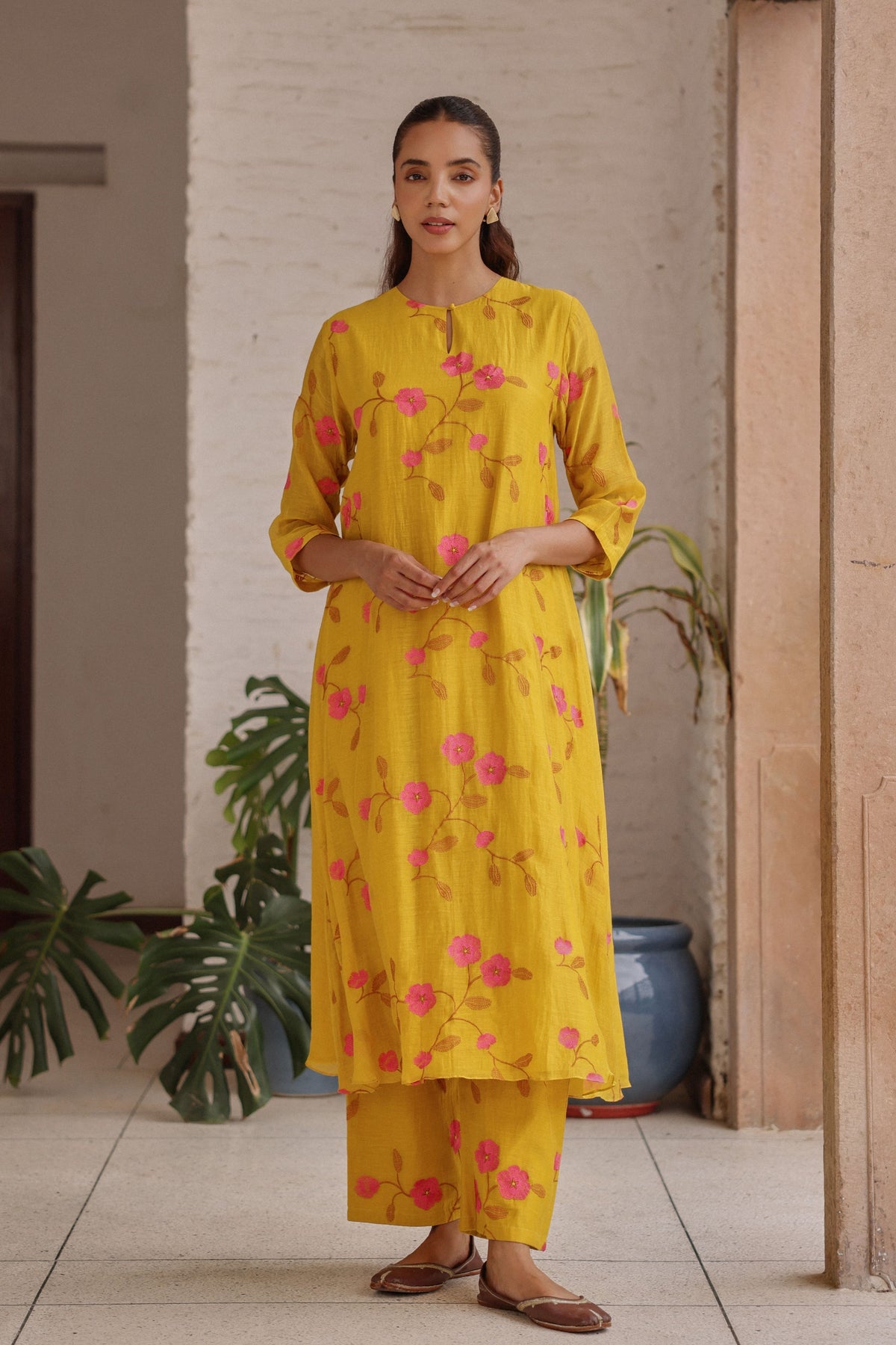 Canary Bloom Embroidered  Tunic Set