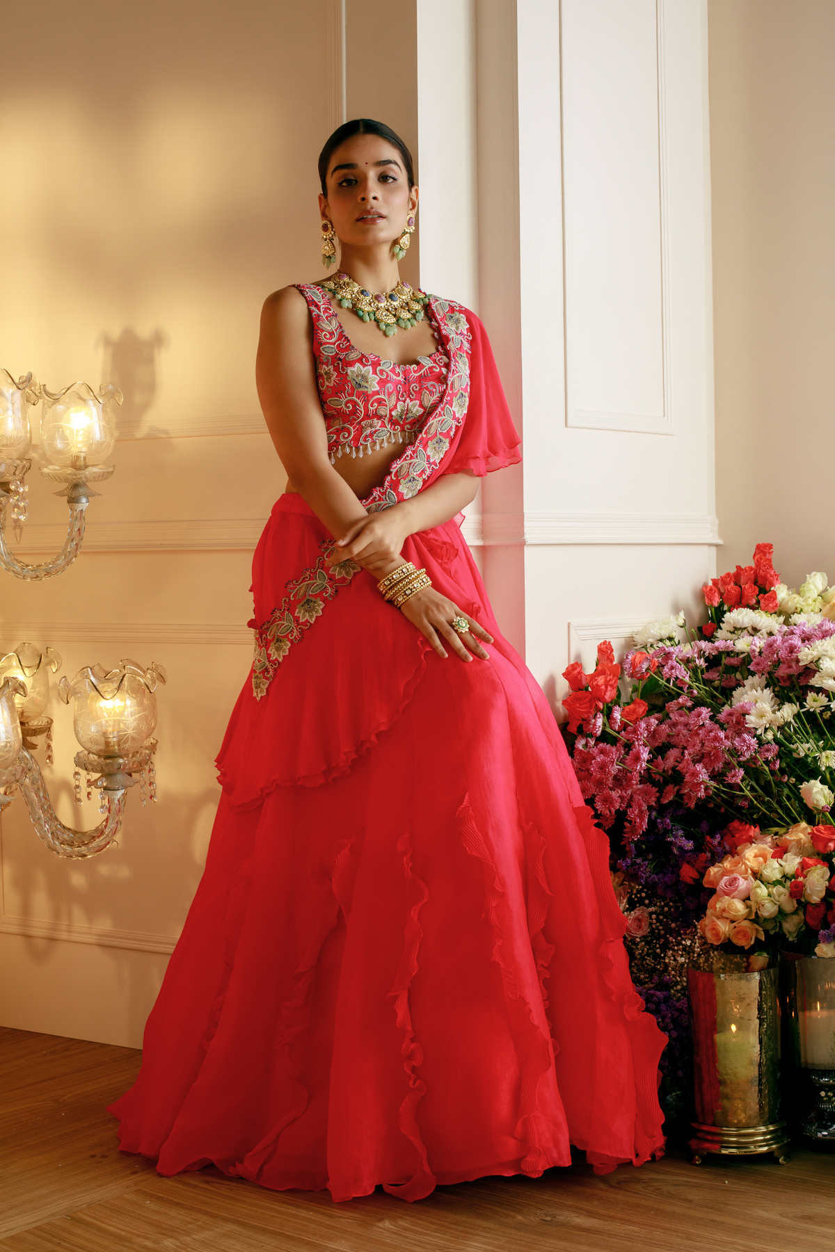 Fuscia Pink Organza Lehenga Set