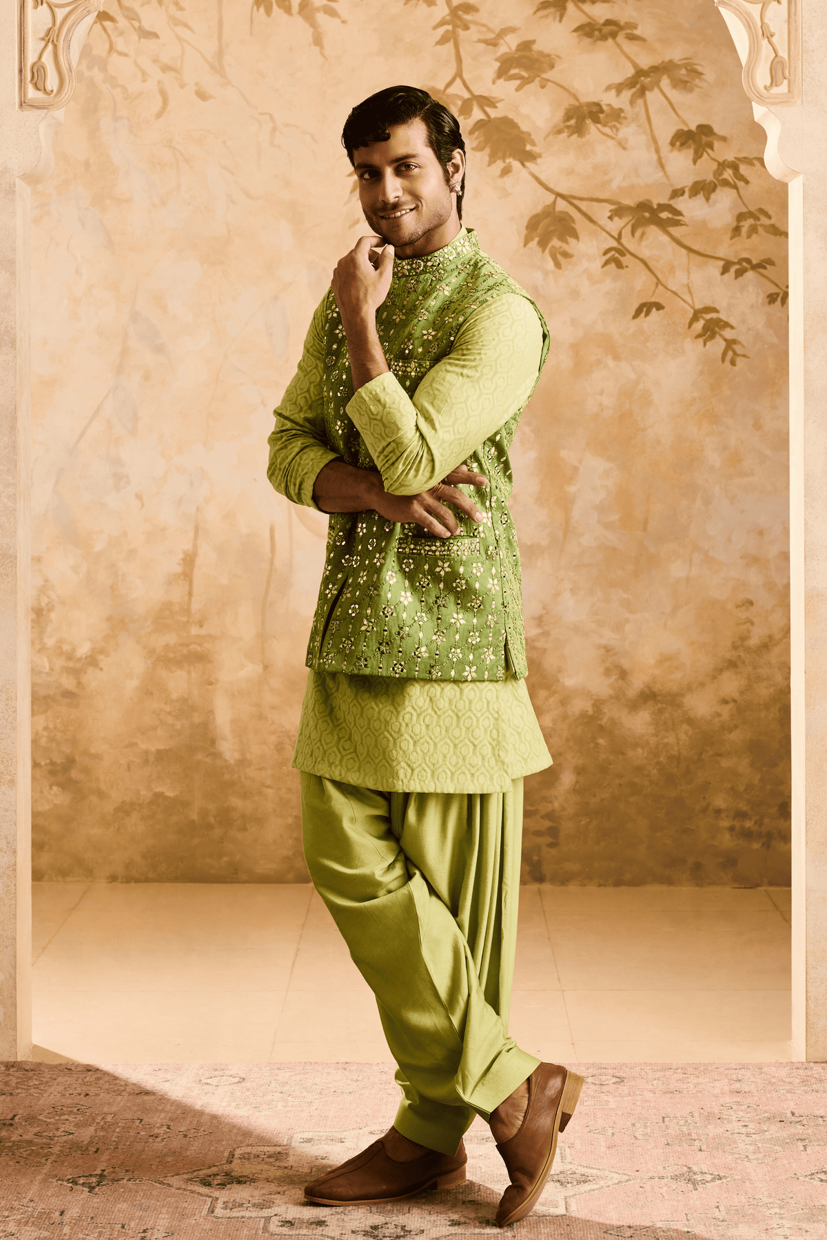 Light Green Nehru Jacket Kurta Set