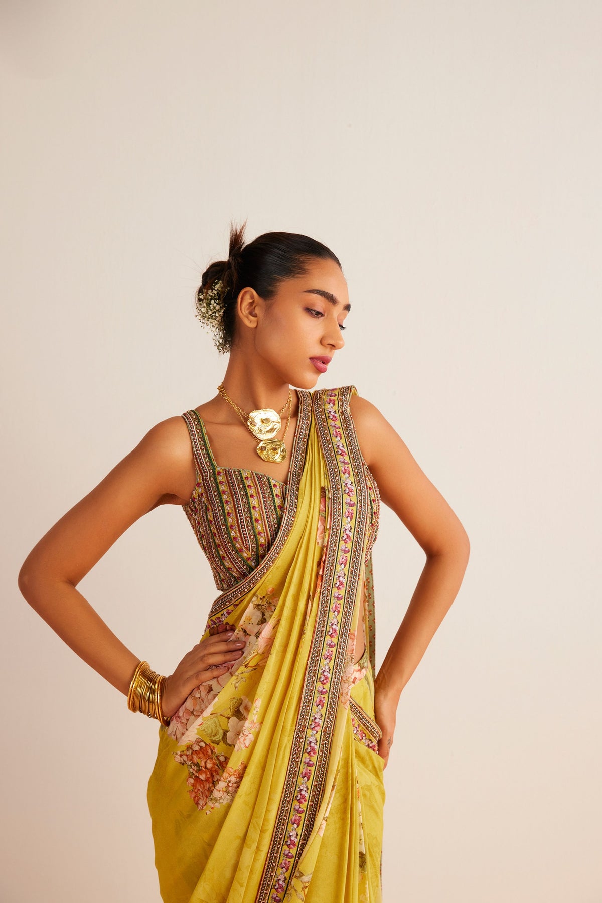 Yellow Anaisa Pre-draped Saree