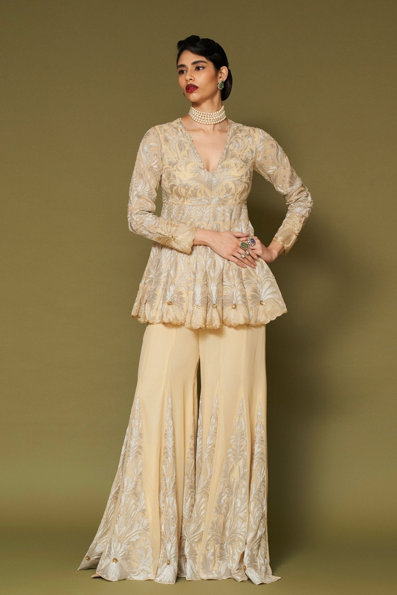 Butter Yellow Georgette Sharara Set - Devnaagri - Elahe