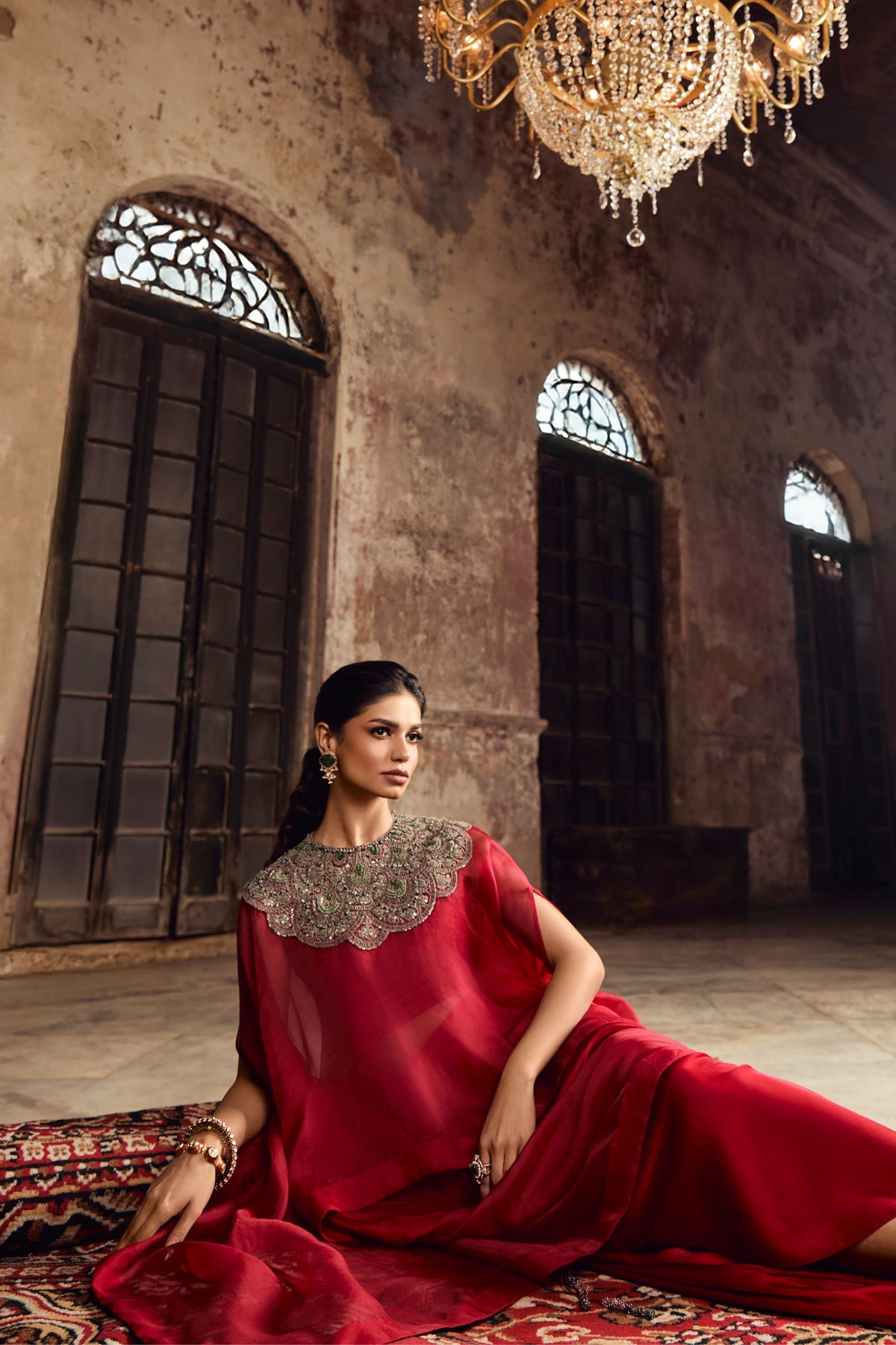 Red Skirt and Kaftaan Top Set