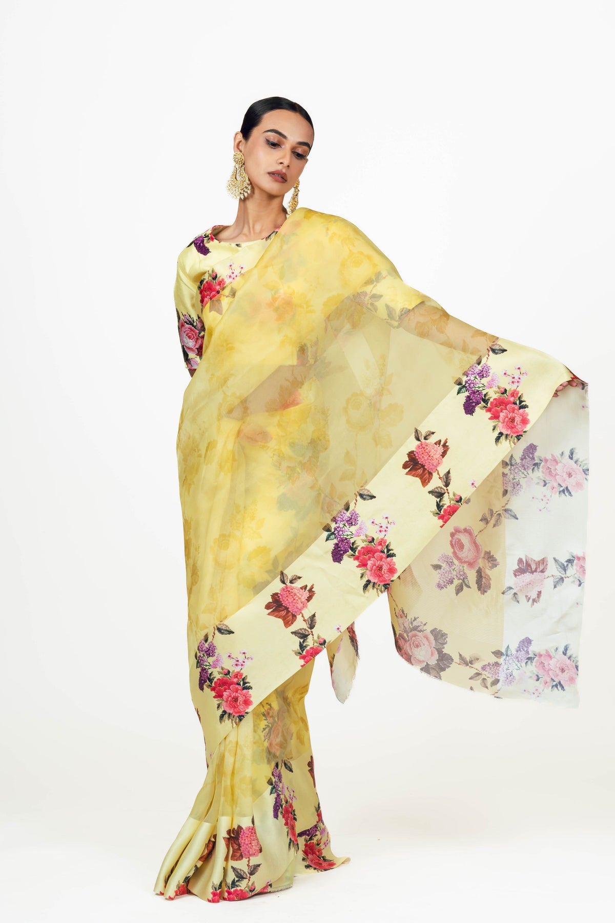 Nila Yellow Organza Saree