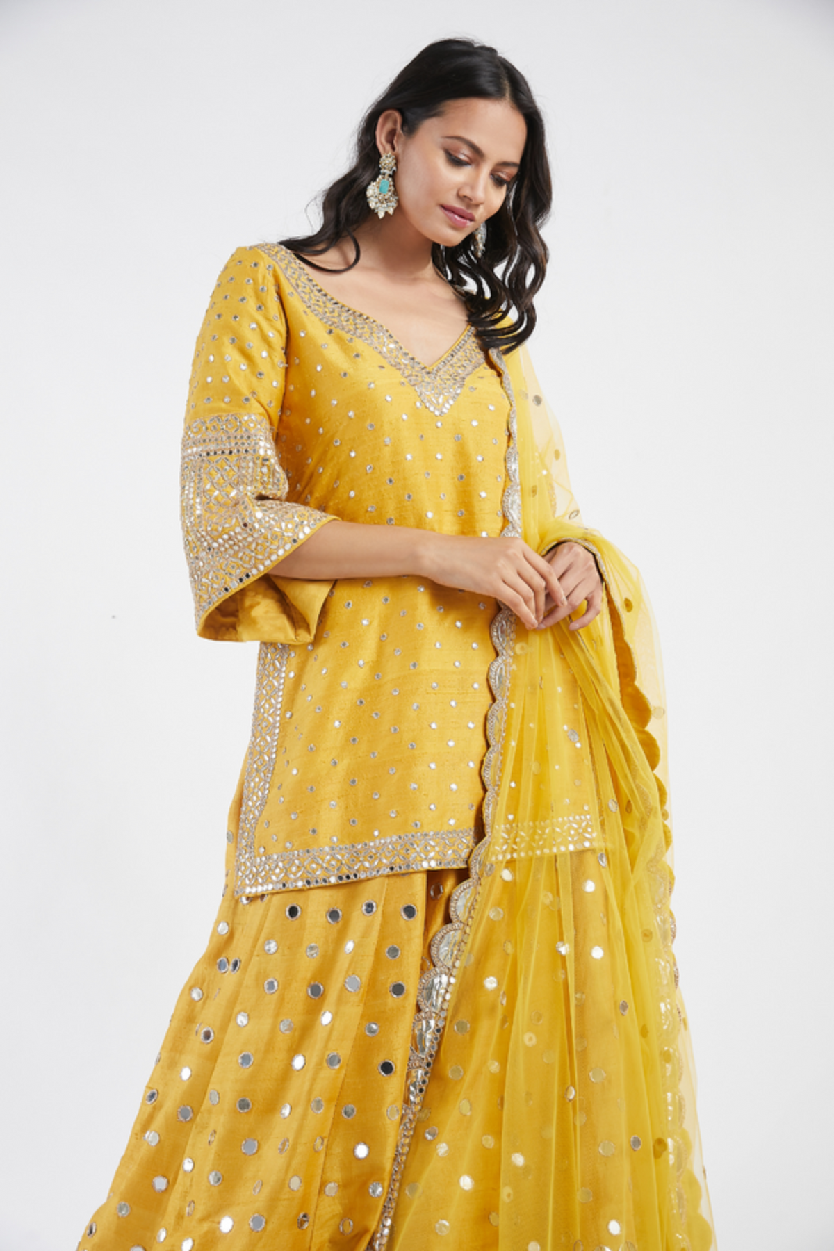 Yellow embroidered lehenga set