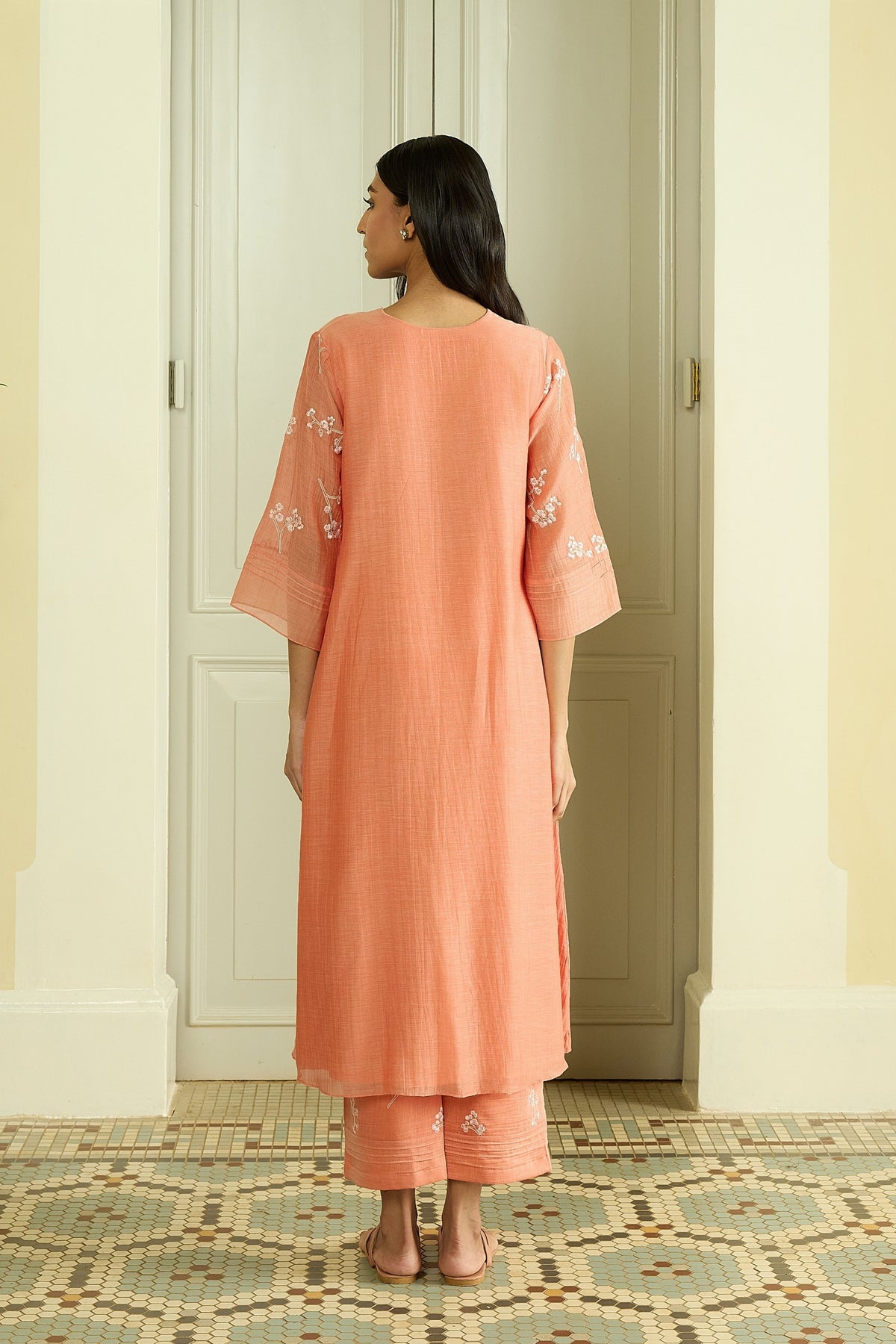 Tangerine Embroidered Tunic Set