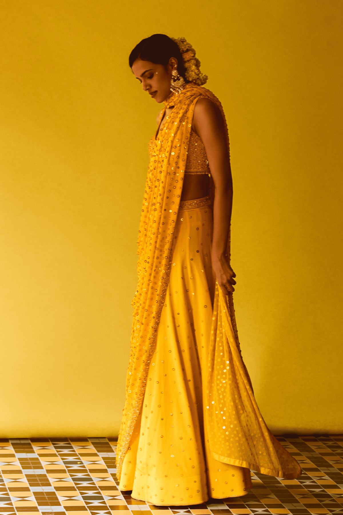 Marigold Drape Saree and Blouse