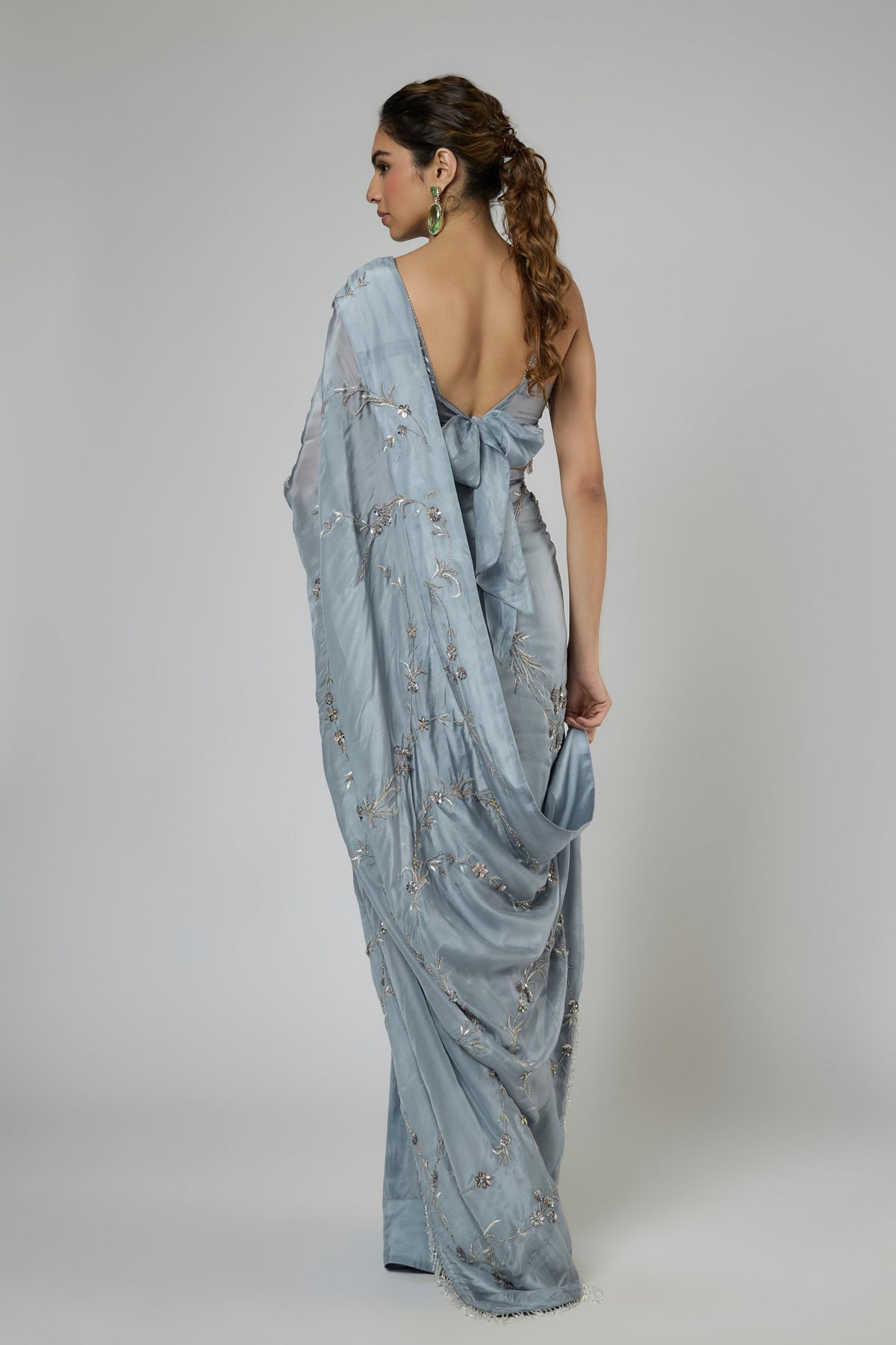 Periwinkle Floral Draped Saree Set