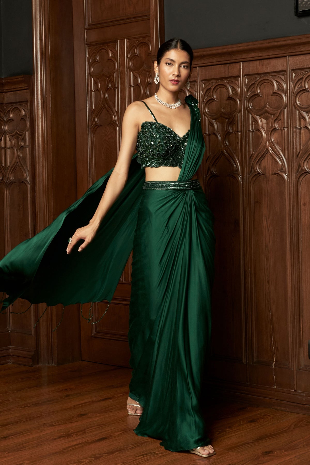 Emerald Drape Saree Set