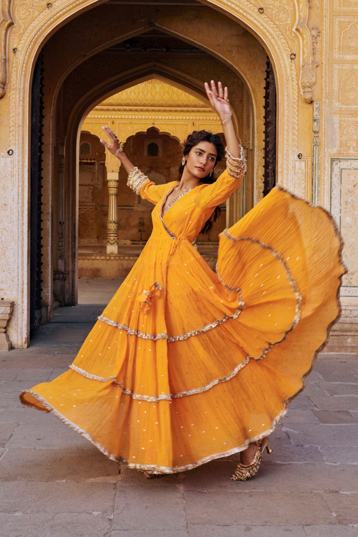 Saffron Tiered Angrakha Set