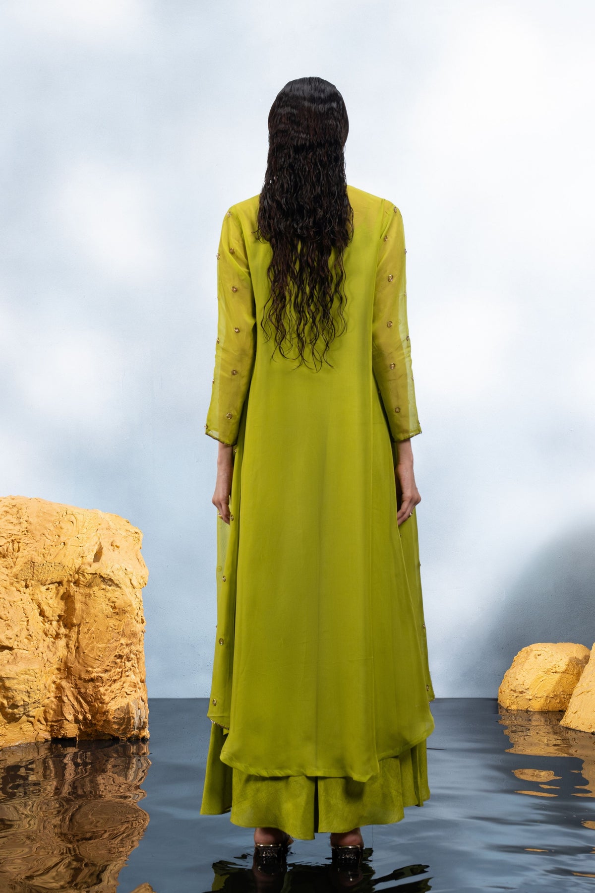 Lime Green Long Jacket Set