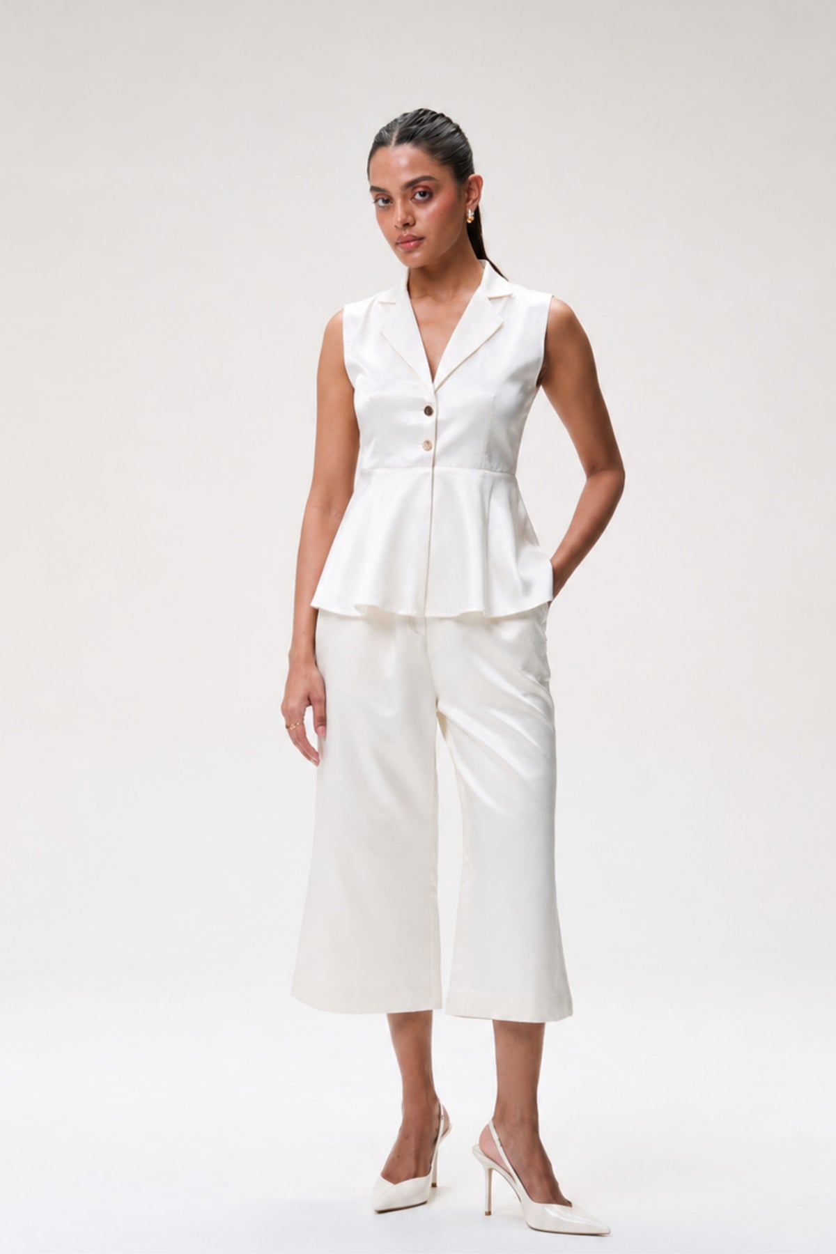 Ivory Gajji Silk Peplum Top