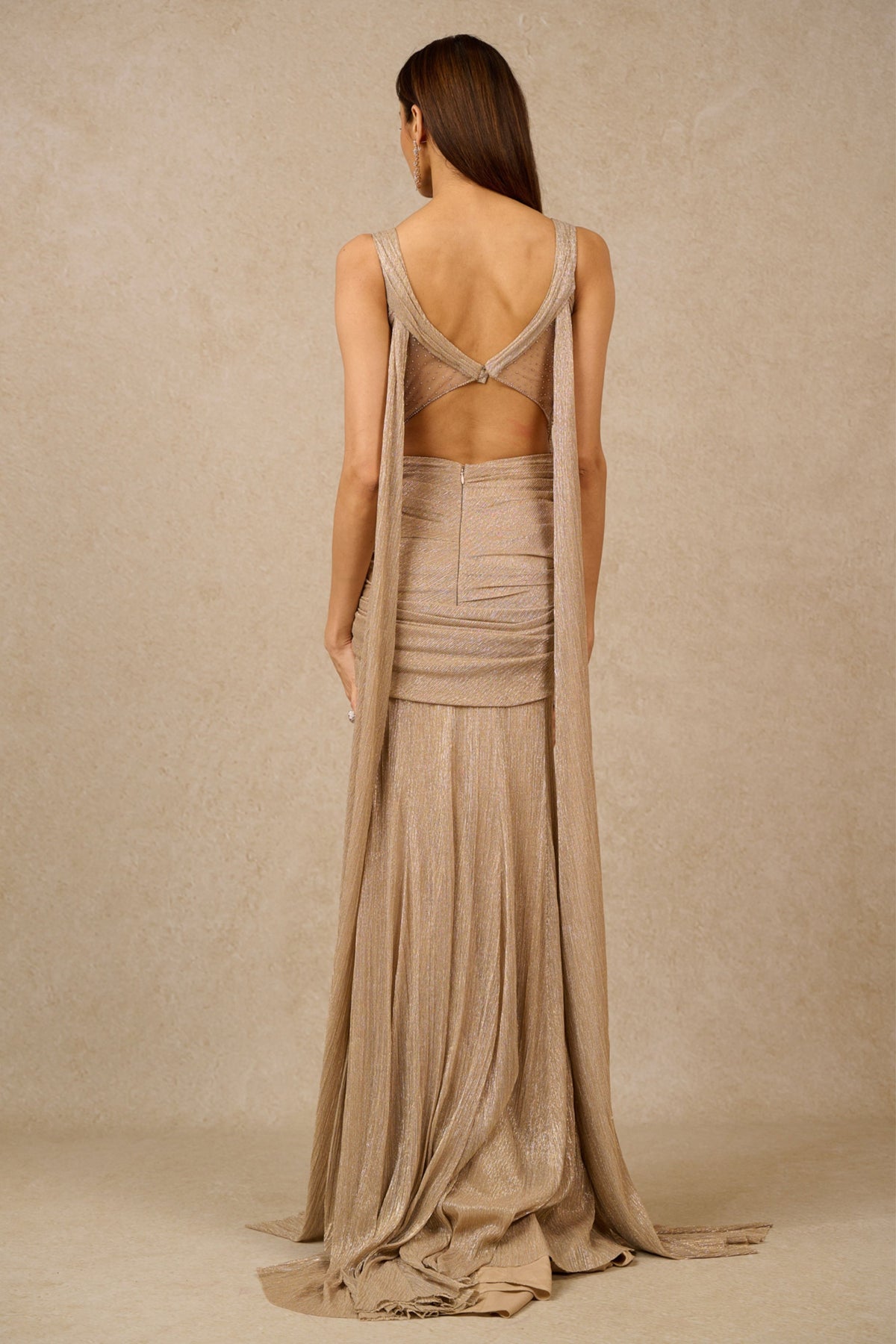 Champagne Sequin-embroidered Mermaid Gown