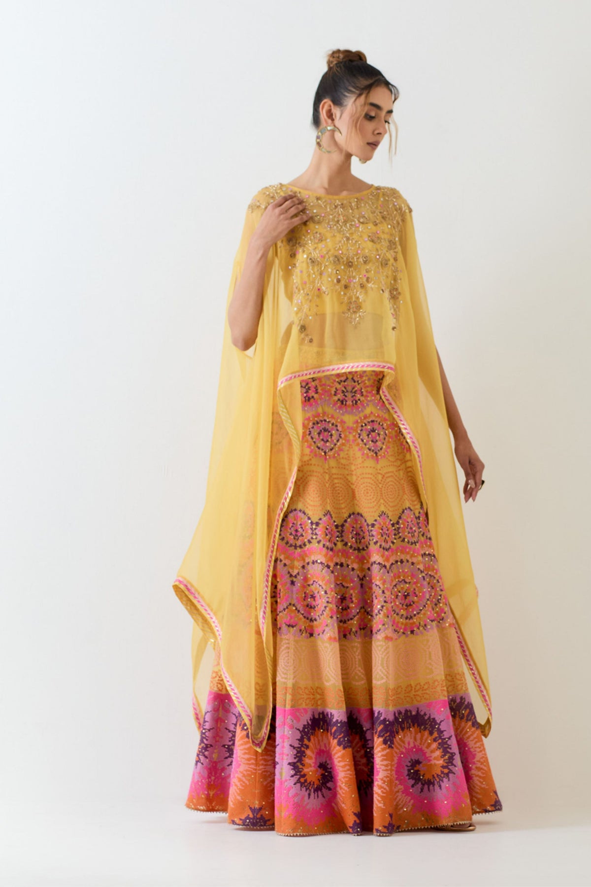 Organza Hand Embellished Cape Set