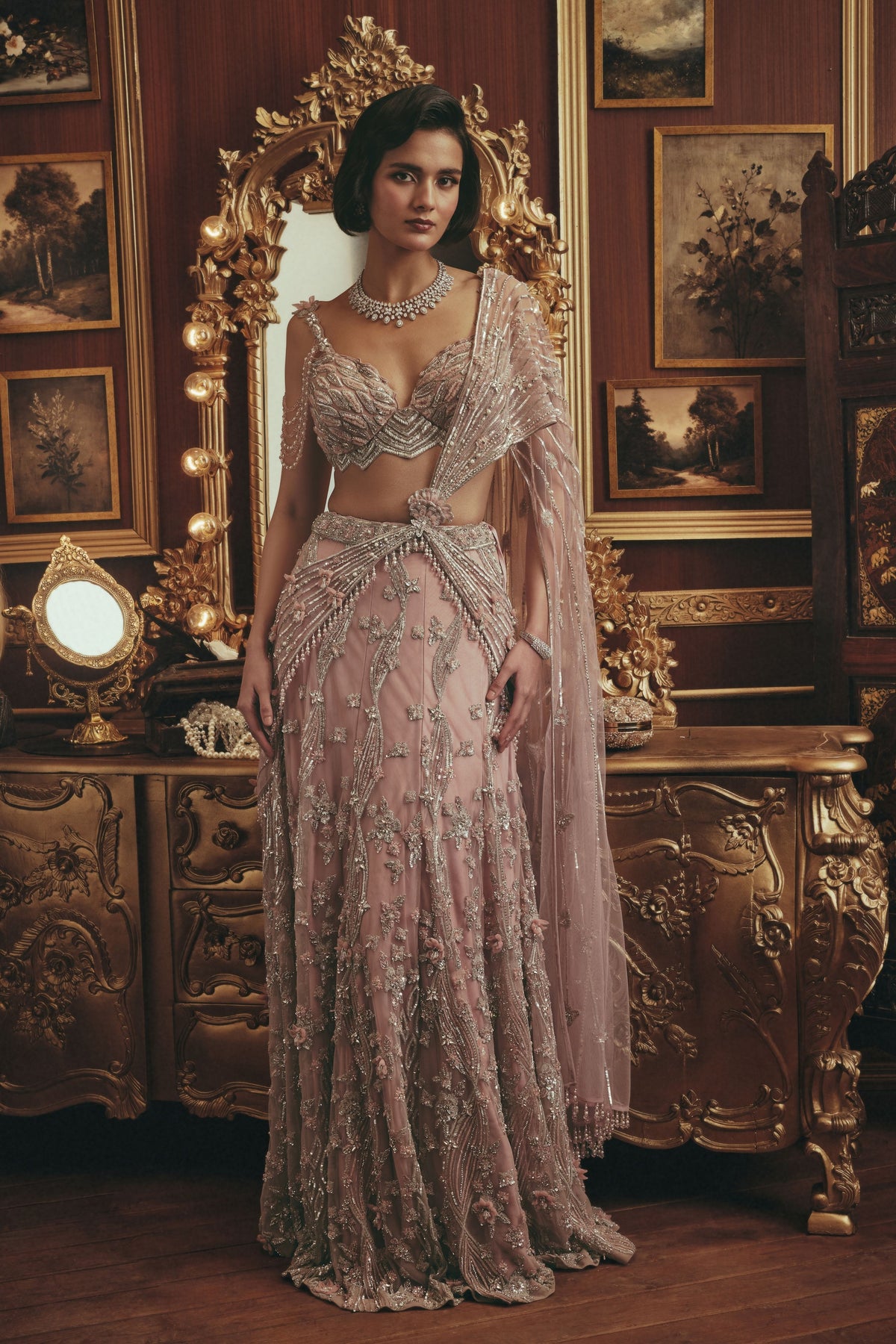 Cordelia Pink Draped Saree Set