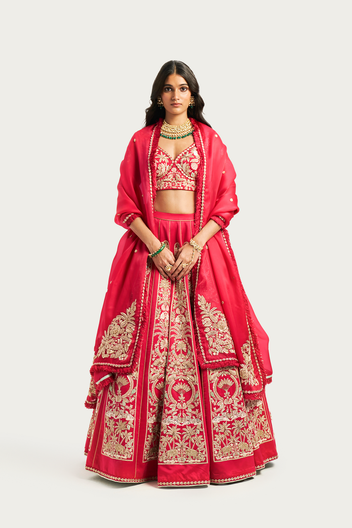 Jardin majorelle embroidered ruby lehenga set