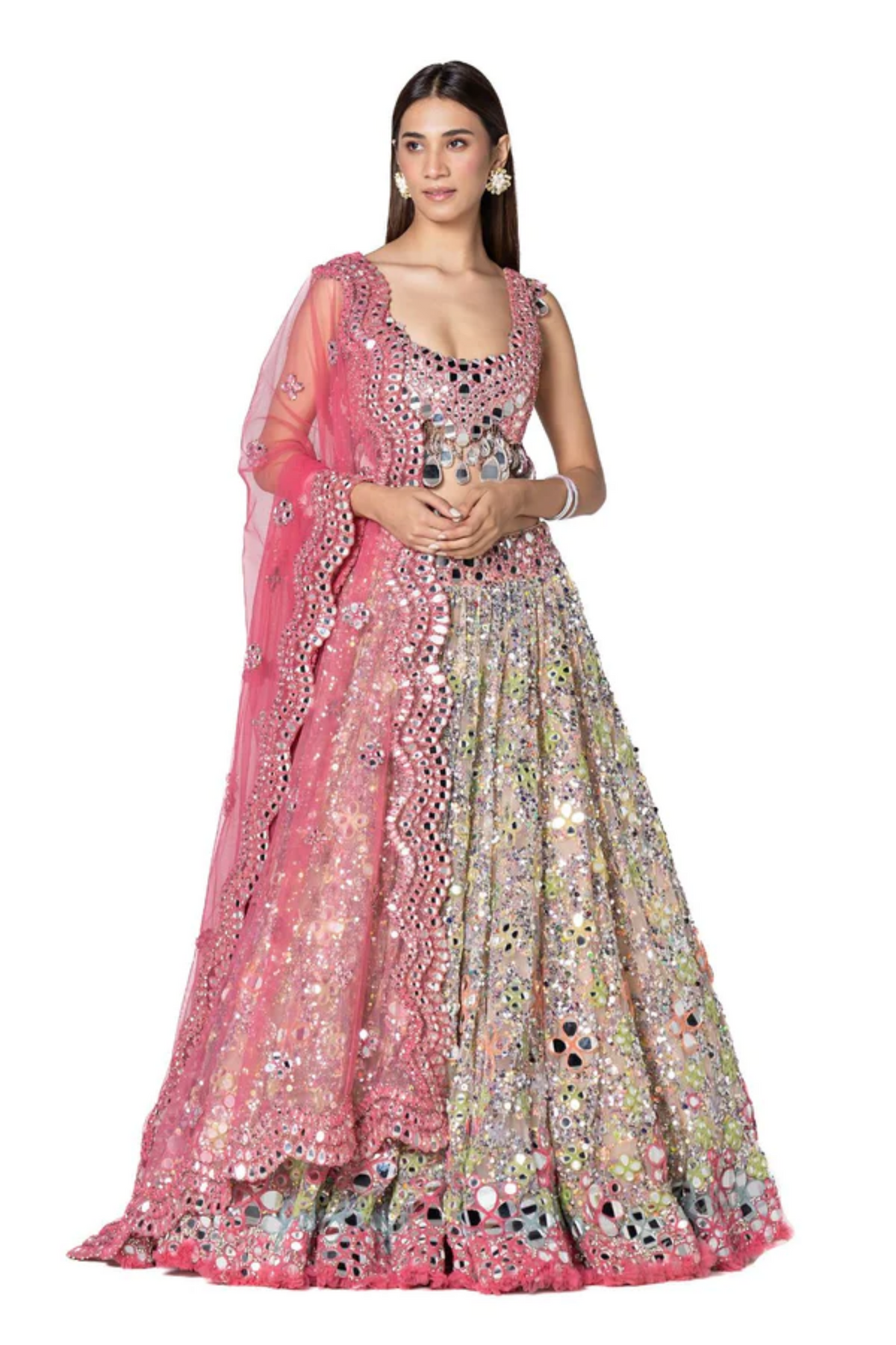 Multicoloured Mirror Embellished Lehenga Set