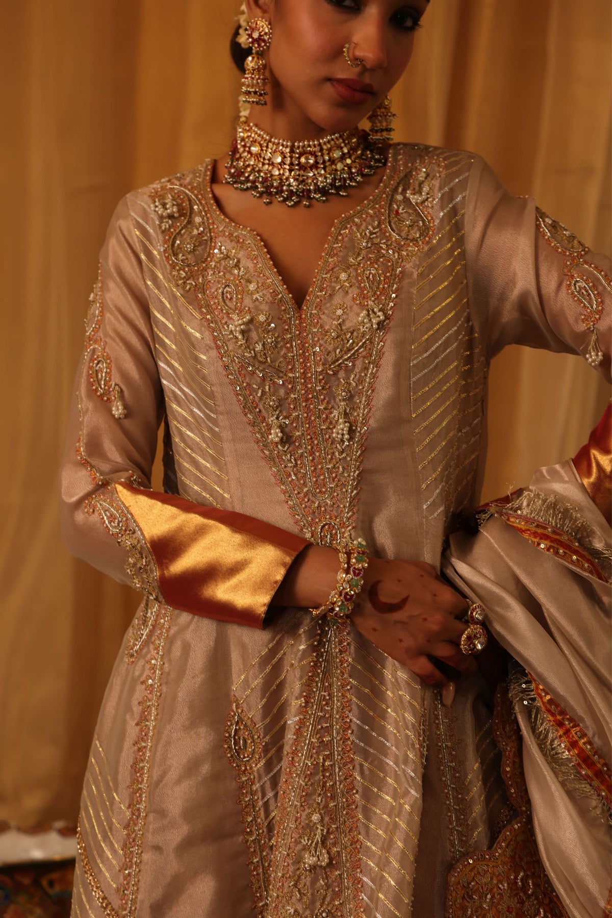 Rose Gold Zari Anarkali Set