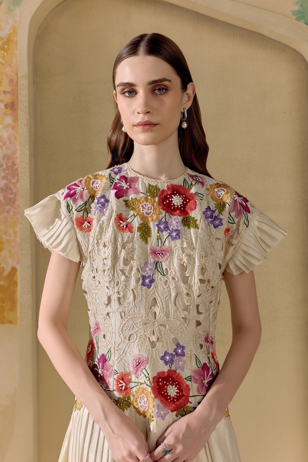 Ivory Fleur Pleated Dress